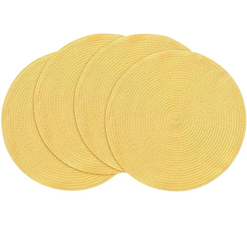 Floroom 15 Inch Round Braided Placemats Set of 4, Washable