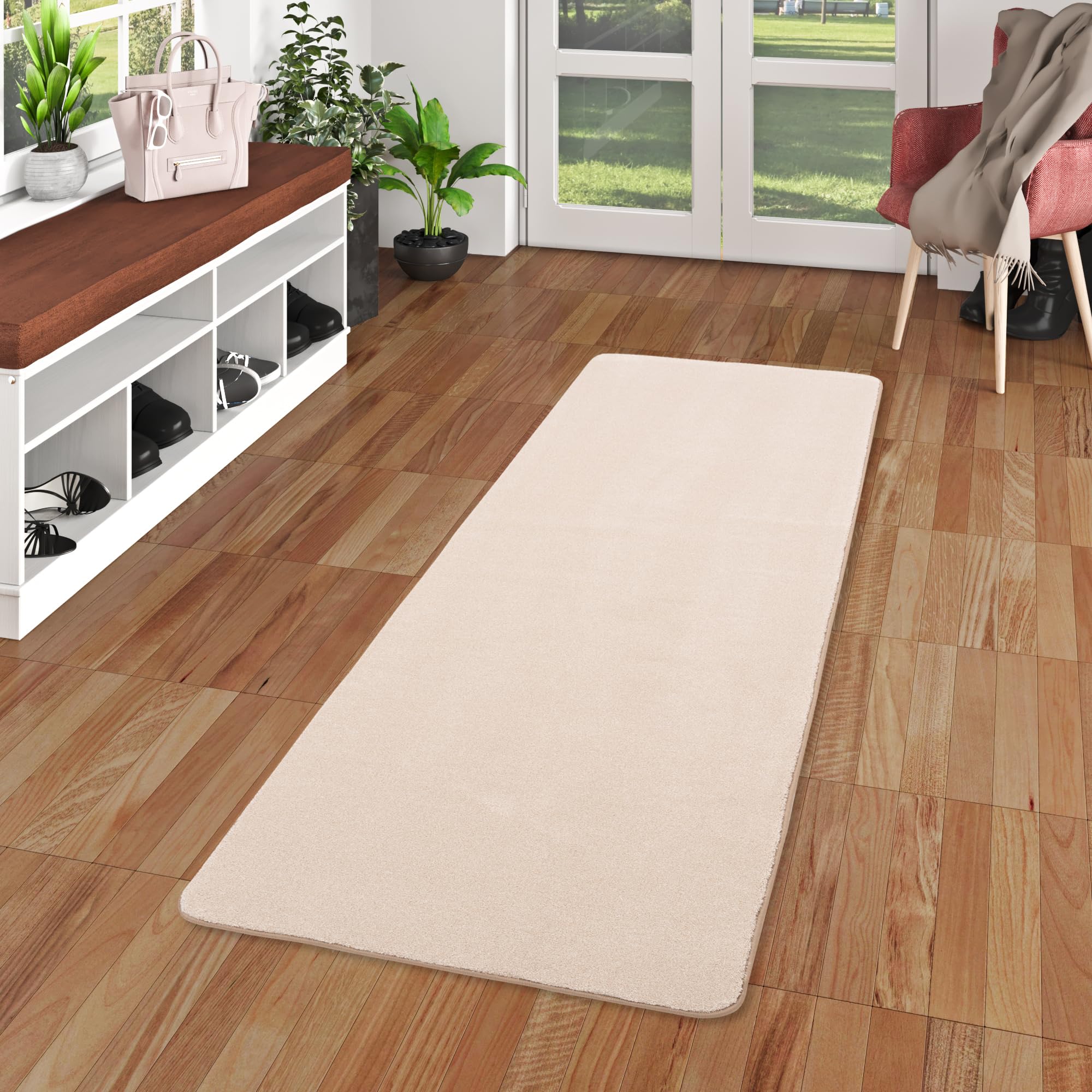 Snapstyle Tapis de Sol en Velours Touch Beige Chiné - Tapis de Sol Doux pour Le Salon, la Chambre à Coucher, l'entrée - Tapis de Sol résistant - Facile d'entretien & Durable