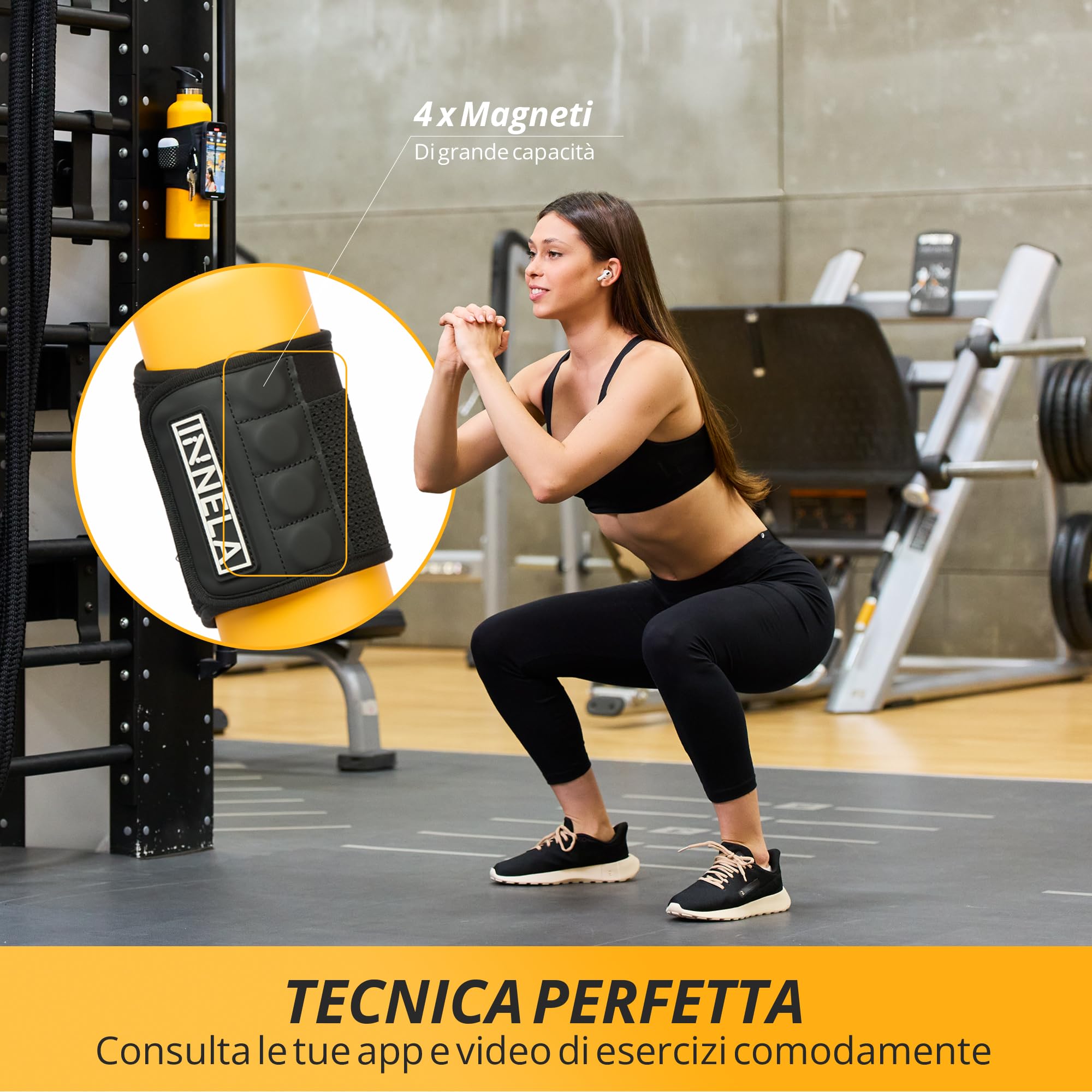 MagnetFit - Custodia Magnetica per Bottiglia d'Acqua da Palestra - Compatibile con MagSafe Apple e con Qualsiasi Smartphone Android - Tasca per AirPods e Chiavi