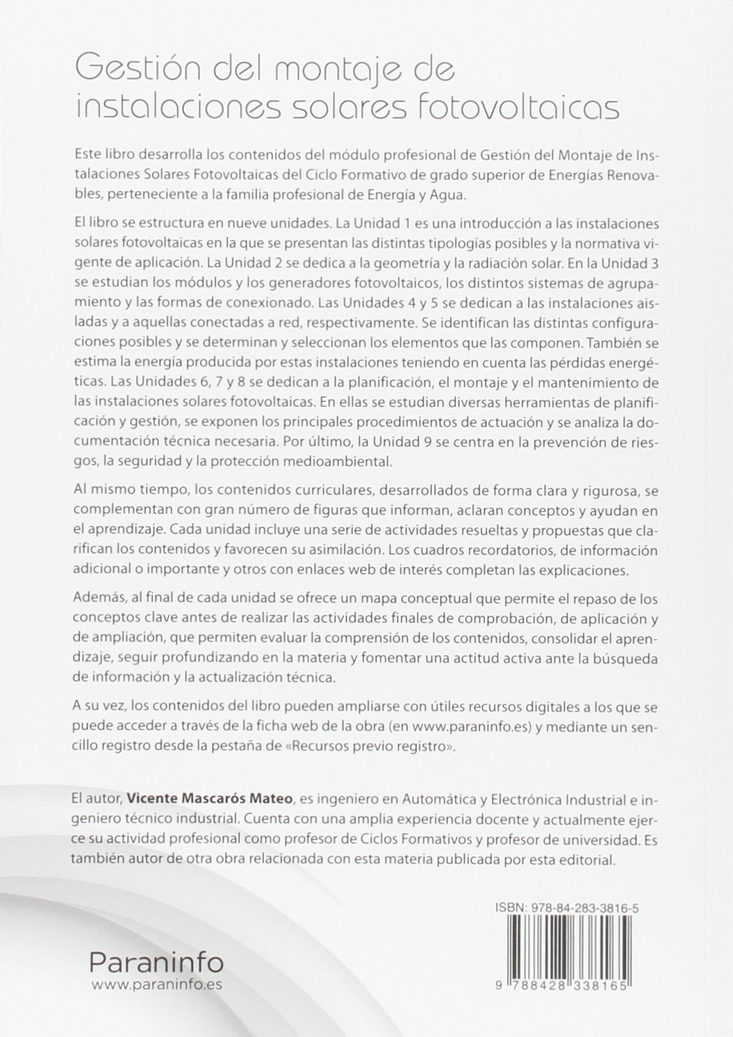 Gestión del montaje de instalaciones solares fotovoltaicas (Energía y Agua)