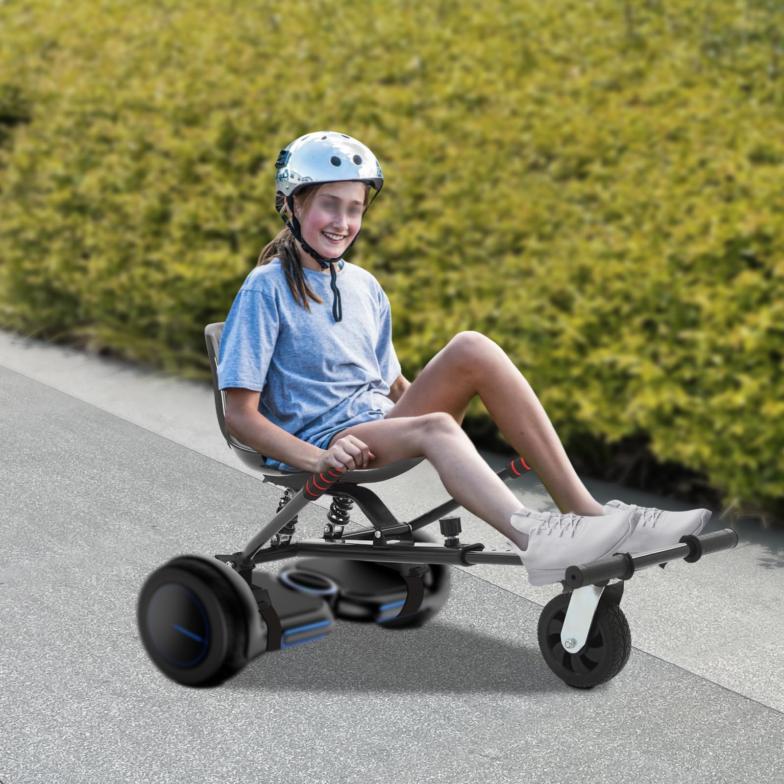 Hoverboard Sitz mit Lenkrad – Hoverboard mit Sitz passend, Verstellbar (70-95 cm),– Passend für 6,5-10 Zoll Hoverboards, Bis 100 kg, Hoverkart für Kinder & Erwachsene (Rot)