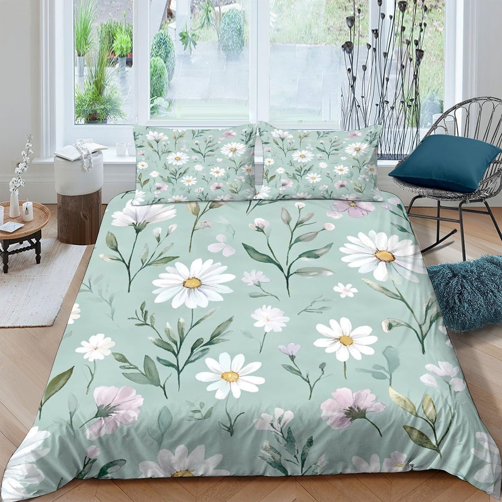 XFKLYNVCJ 3D Printed FloralPattern Duvet Cover Premium Polyester WatercolorStyle_ Quilt Cover Lightweight Hypoallergenic for Uni Accommodation Student Bedroom Bedding Use King（220x240cm）
