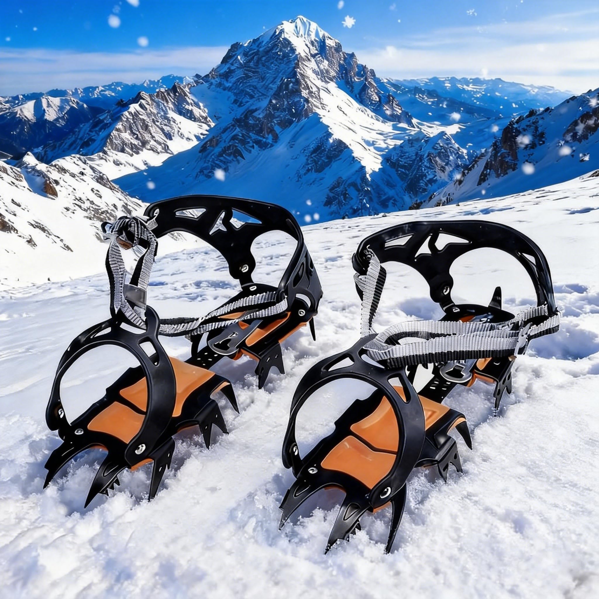 Ramponi da Arrampicata per Scarponi, Antiscivolo Ramponcini da Ghiaccio a 14 Denti in Acciaio Inox, Spikes Neve Ramponi per Escursioni Alpinismo Trekking Campeggio ed Arrampicata su Ghiaccio
