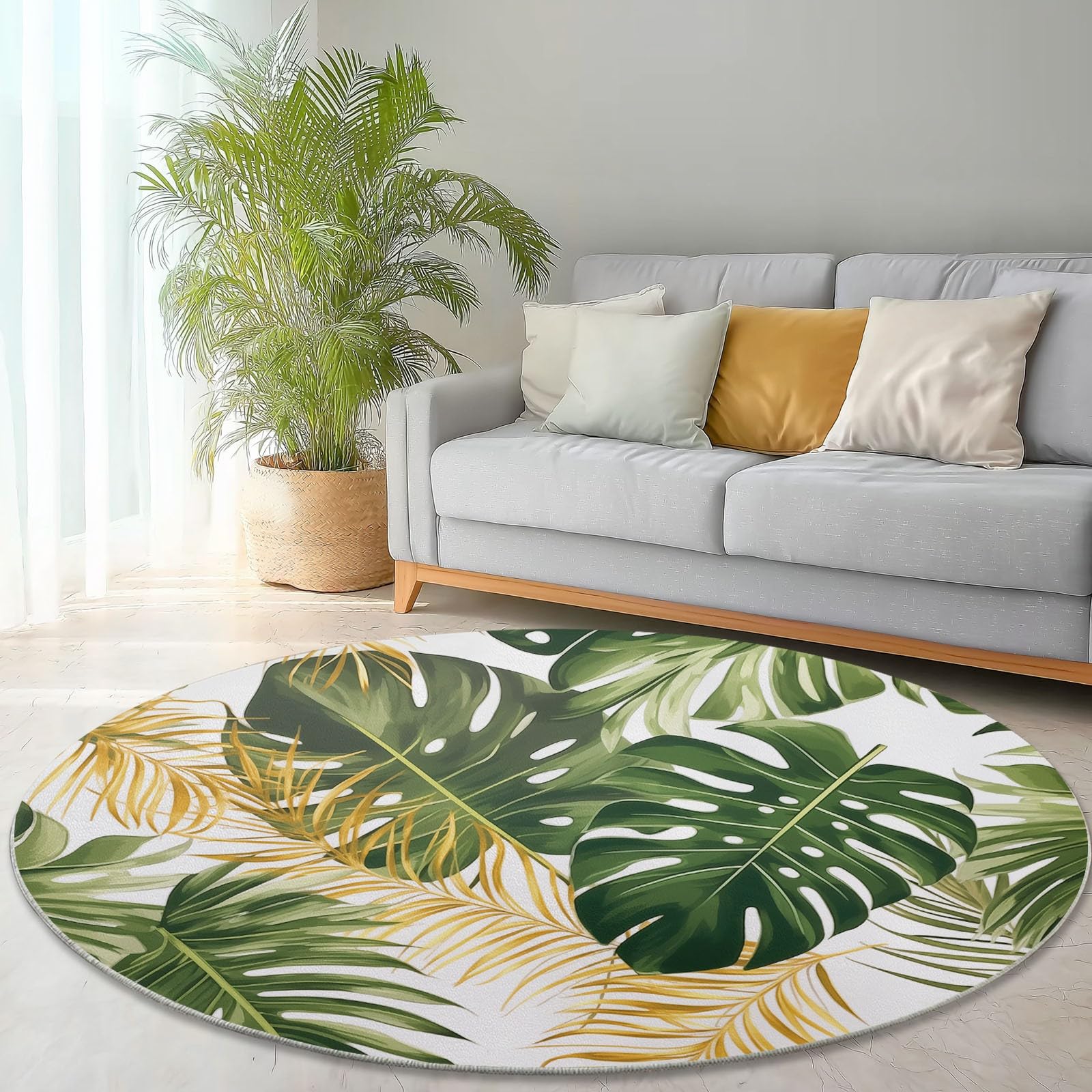 Tapis rond simple style vert lavable et carpette anti-glisse 120cm