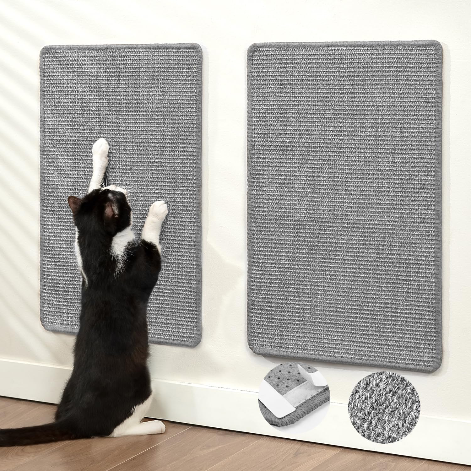 Conlun Cat Scratcher Mat,Natural Sisal Cat Scratch Pad with Hook&Loop Tape,Horizontal Floor Kitty Scratching Pads Rug for Indoor,Cat Furniture