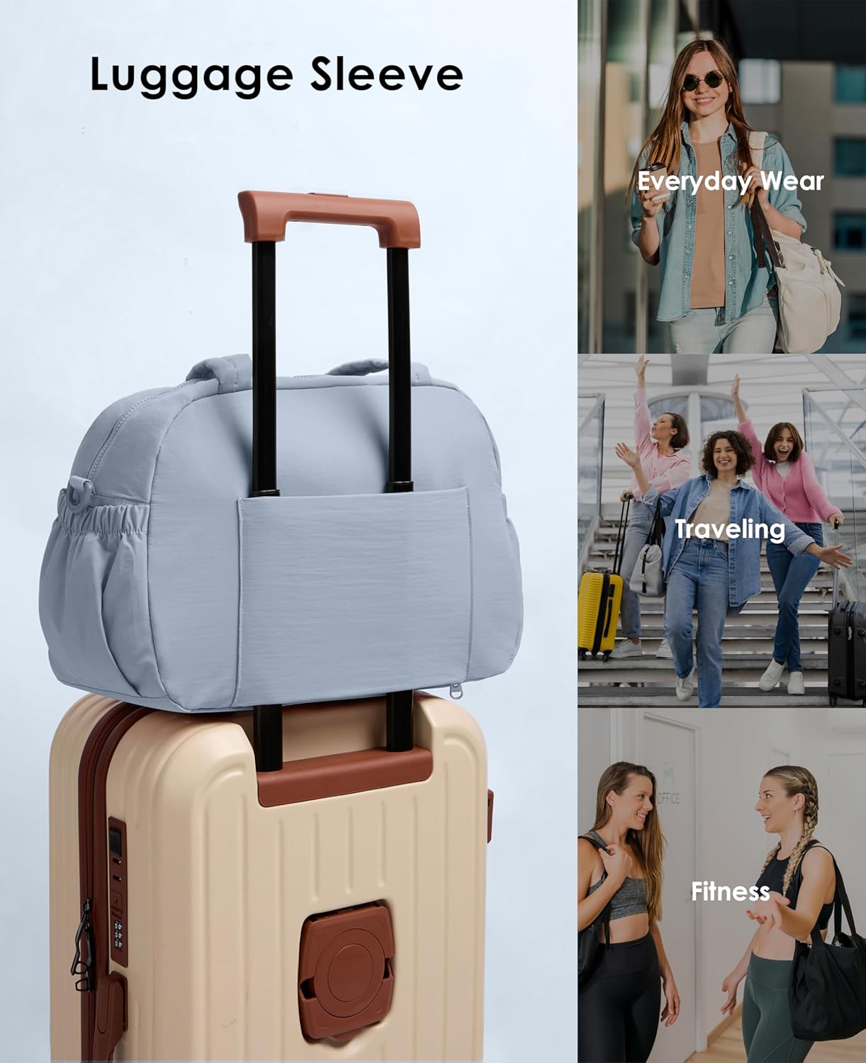 Gym Bag for Women, Travel Duffle Bags with Wet Pocket, Lightweight Carry on Bag Overnight Weekender Duffel Bag, Water Resistant (Haze Blue) - Image 6