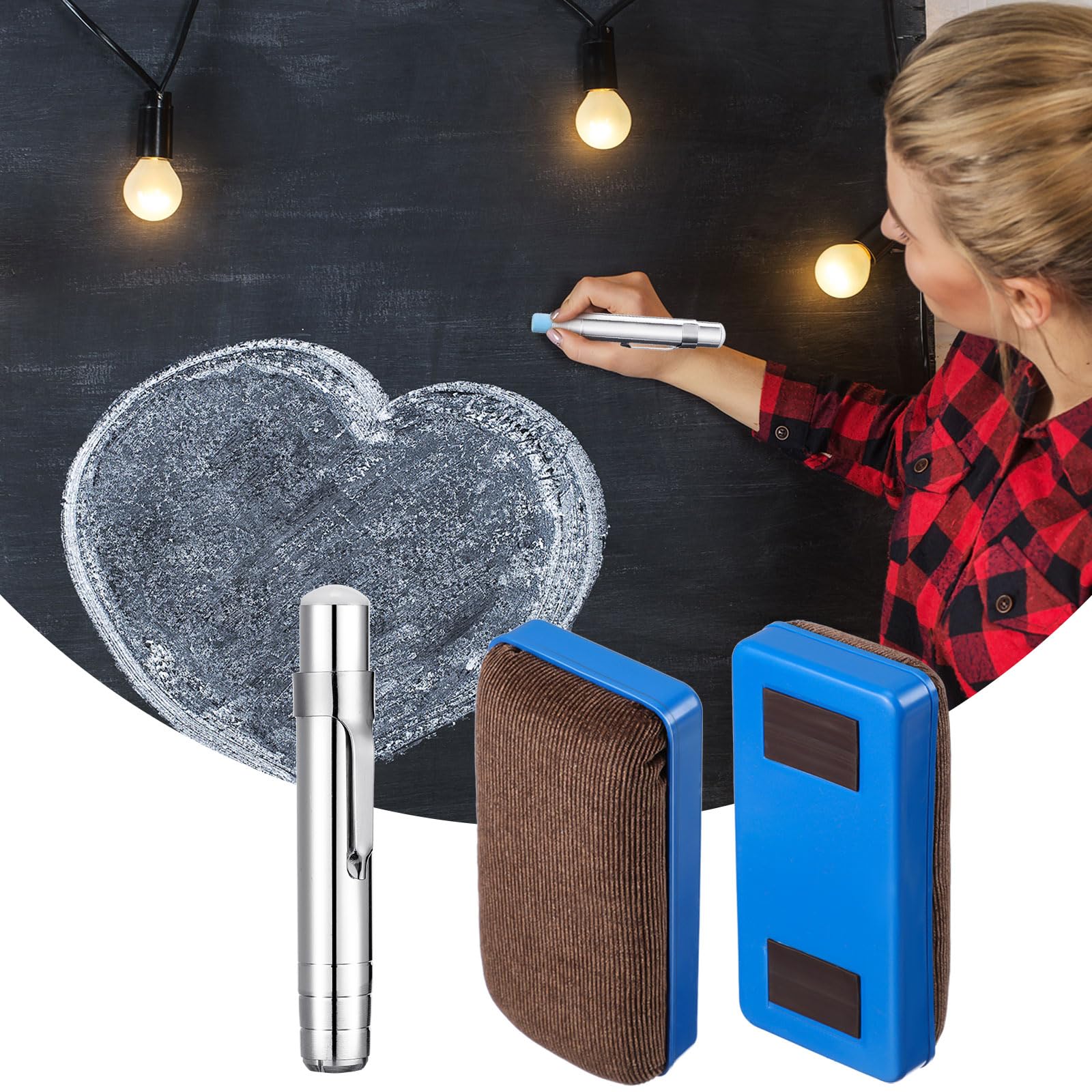 Zonon 5 Packs Aluminum Alloy Chalk Holders for Teachers Sidewalk Holders Clip with 2 Magnetic Chalkboard Erasers Adjustable Unbroken Keeper for Office Painting Writing (No Chalks) - Image 4