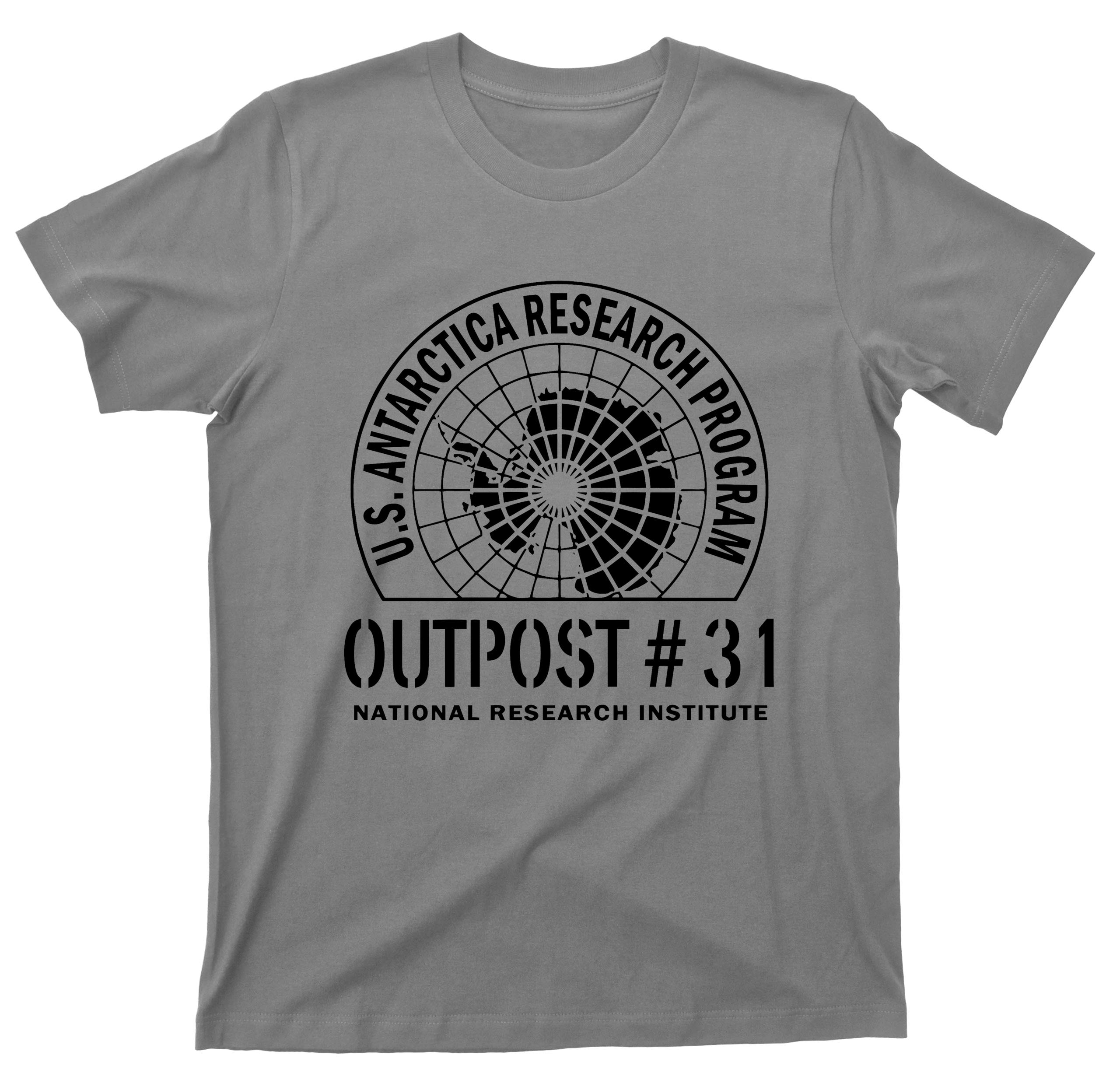 HandmadeThe Thing Outpost 31 T Shirt U.S. Antarctica Research Program Science Fiction Horror Movie Tee (L, Gravel)