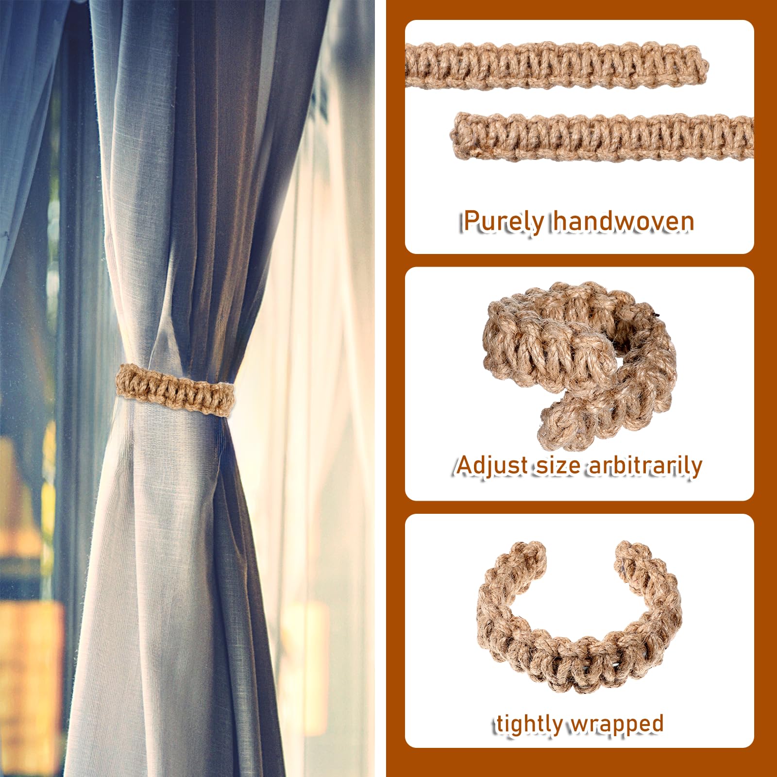 MAKNGRID | Curtain Curtain Tiebacks Office Window Holdbacks Braided for Boho & for Treatments 4 Drapes Holders Room, Decorative Bedroom, Rustic Living – Handmade Rope Lightweight, Pack 2