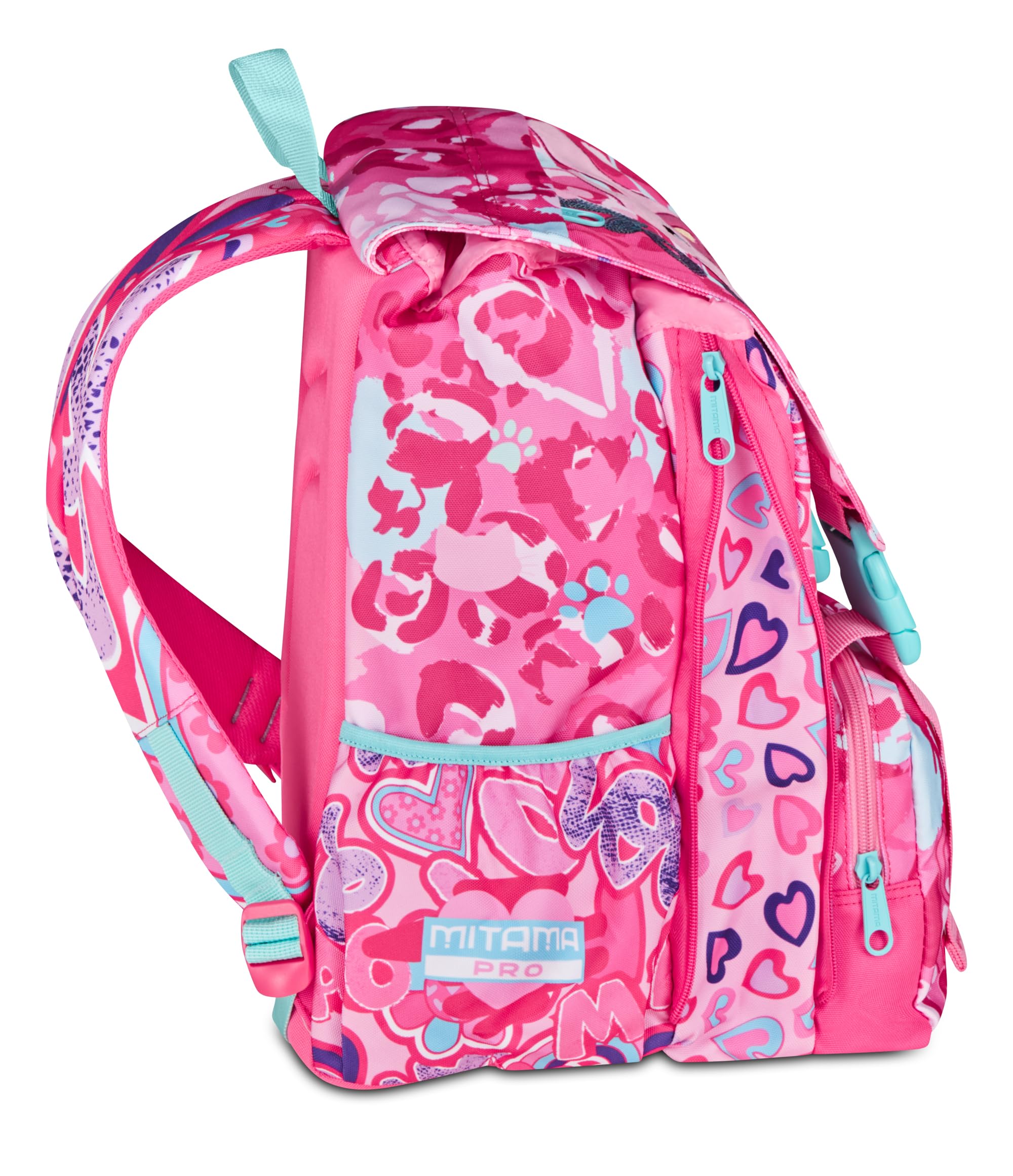Mitama Zaino Estensibile 4 Zip, CUTIECAT, Rosa, Maxi Capienza, Tasca Porta Borraccia, Doppio Scomparto, Schienale Preformato, Bambina, Scuola Elementare