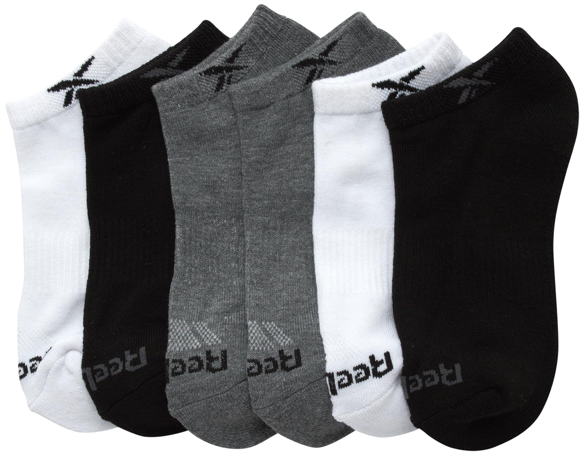 Reebok Boys' Ankle Socks - 6 Pack Moisture-Wicking Low Cut Athletic Low Cut Socks for Boys with Arch Support (Sizes: S-L), Size Large, Black/White/Grey