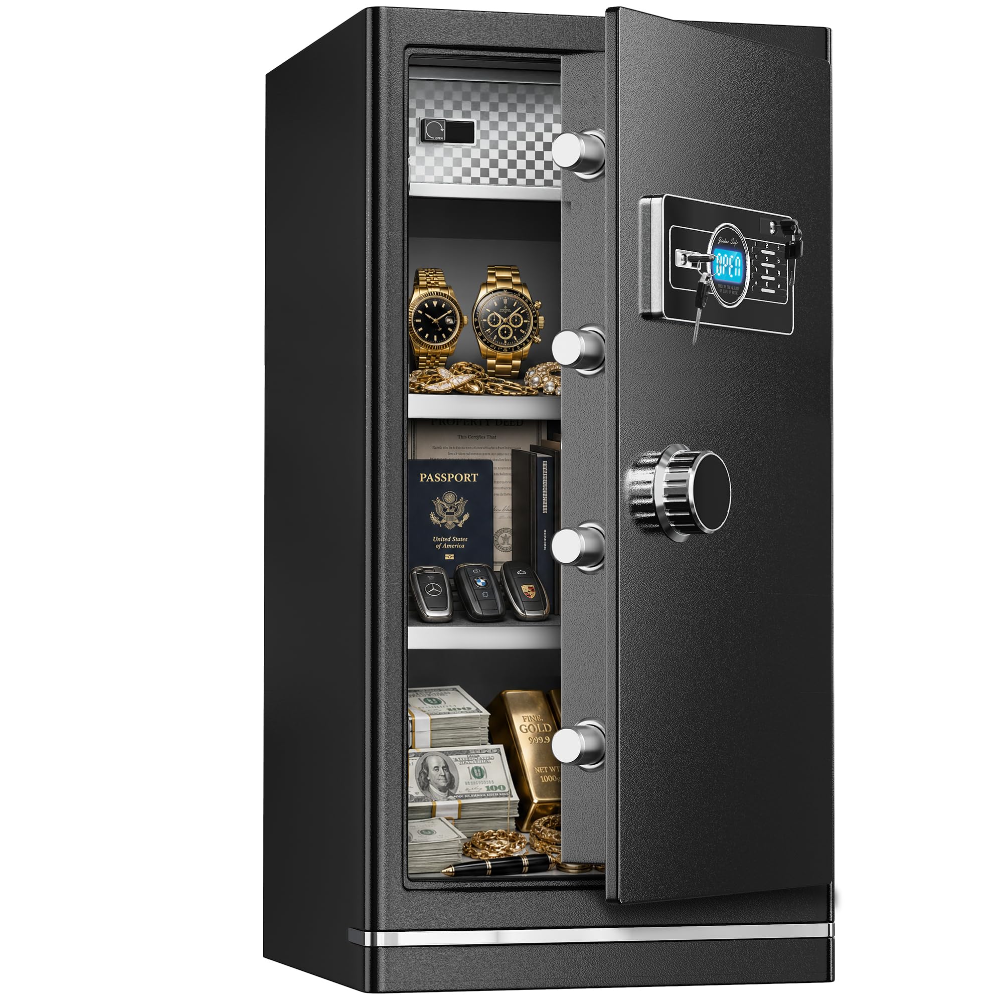 TOTOY 8.0 Cu Ft Heavy Duty Steel Fire Resistant Safe - Elektronisches digitales Zahlenschloss mit Doppelschlüssel & Passwort - Visuelle LCD Große Sicherheitsbox für Business Office Home Bargeld