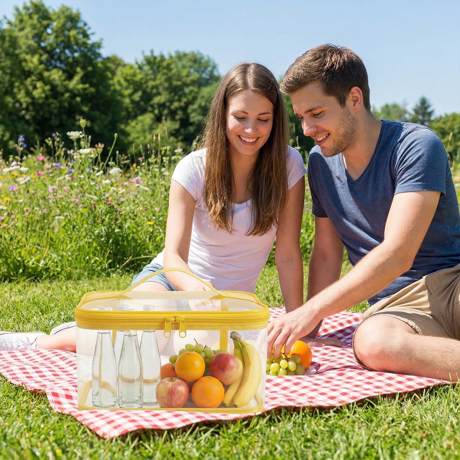 3 bolsas organizadoras de almacenamiento de juguetes transparentes de PVC con asa de doble cremallera, fáciles de limpiar para bloques de construcción, juguetes pequeños, rojo, amarillo y azul