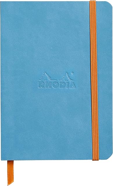 RHODIA 117307C - Soft Turquoise Notebook - A6 - Lined - 144 pages - Clairefontaine Ivory Paper 90 g/m - Bookmark, Elastic Closure - Faux Leather Cover - Rhodiarama Collection