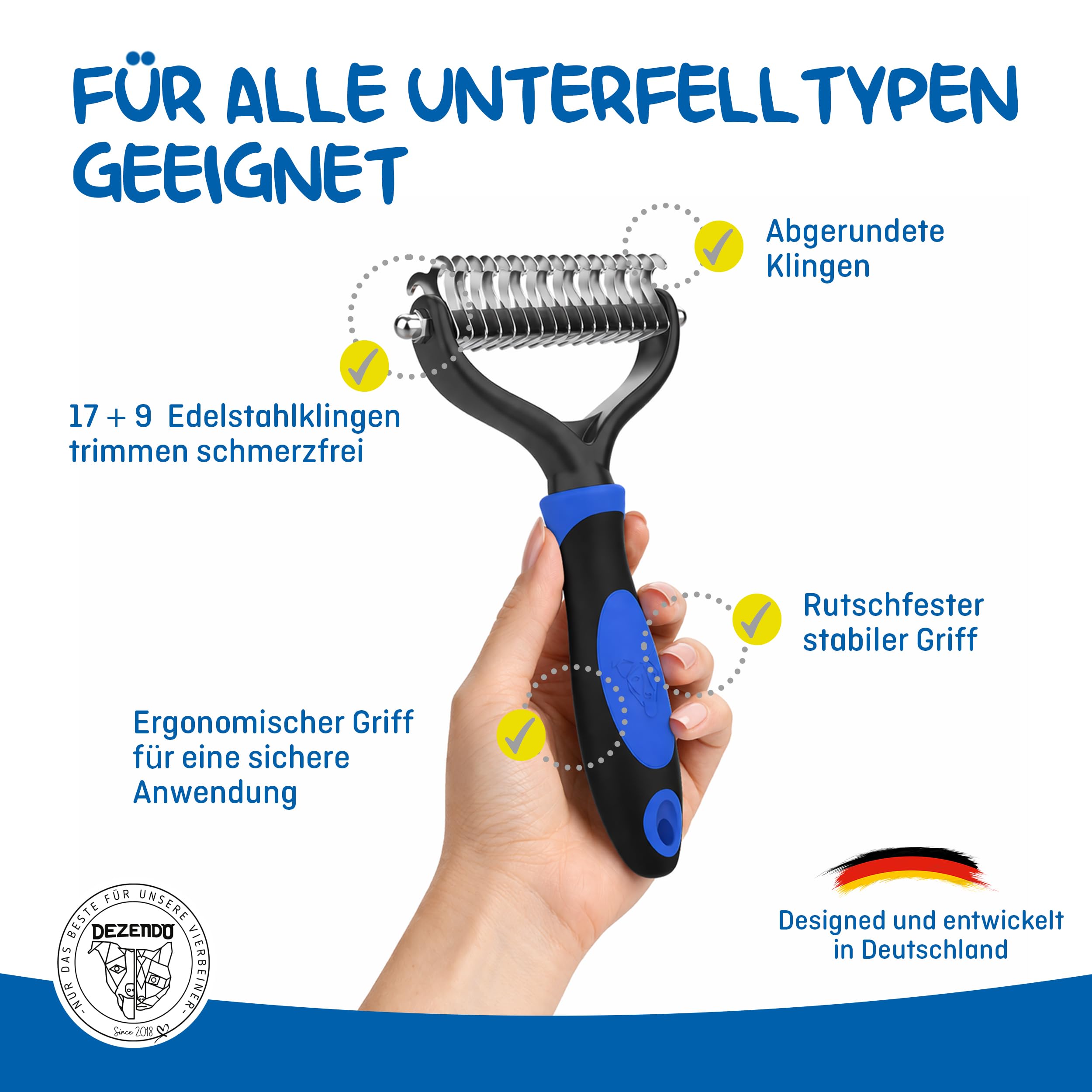 Unterfellbürste für Hunde & Katzen mit MITTEL- & LANGHAAR (Gr. M-L) - Hundebürste & Katzenbürste gegen Verknotungen & für Fellpflege (ohne ziepen) - Fellbürste für Unterwolle & Unterfell