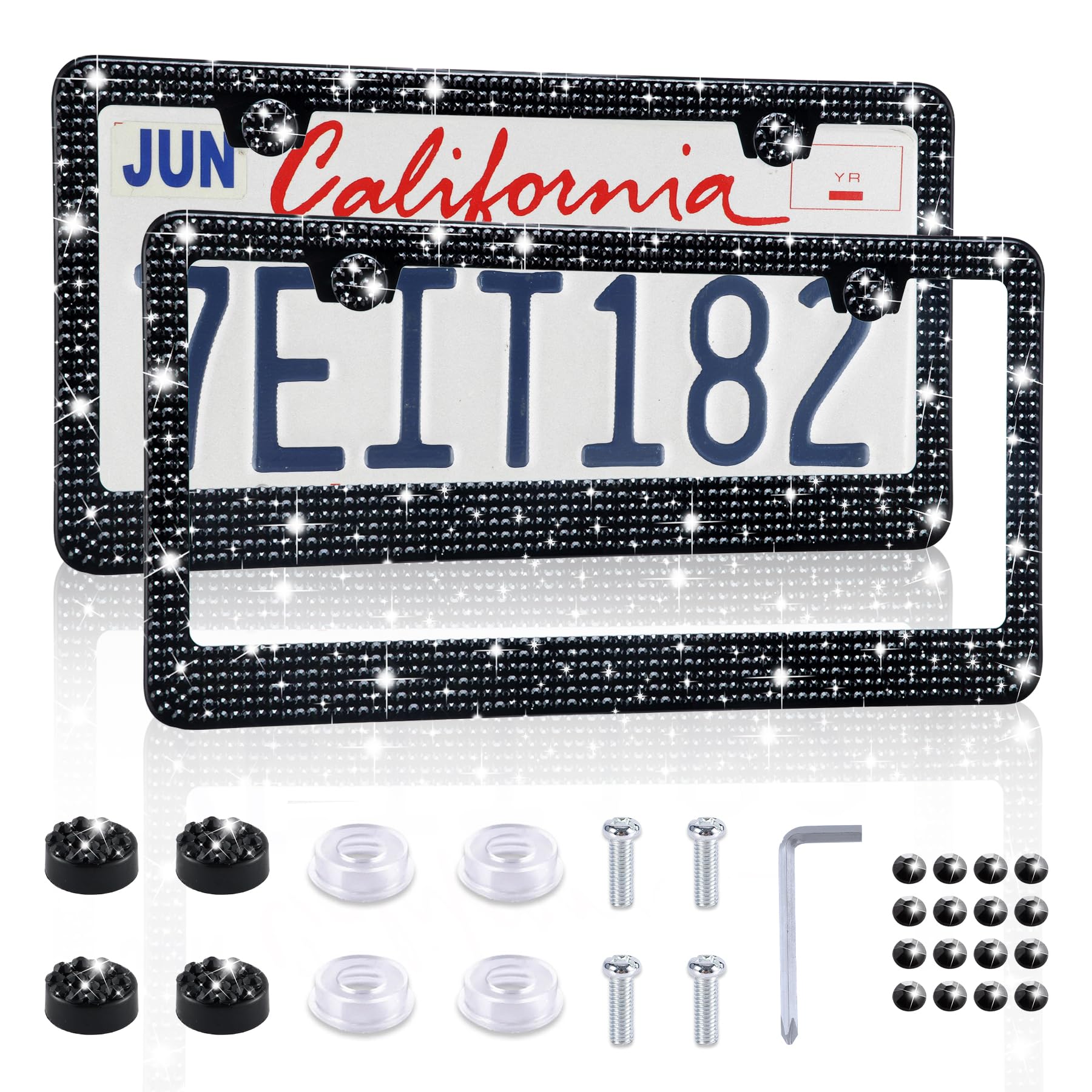 GaRhomxy Bling License Plate Frame, 2 Pack Crystal Stainless Steel License Plate Frame, Sparkly Car License Plate Frame for Women, Universal Fit Car Accessories (Black)