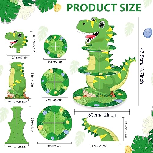 Miniatura 2 de Soporte de 3 niveles para cupcakes de dinosaurio, decoración de fiesta, soporte para cupcakes de dinosaurio de Anberky con forma de dinosaurio,