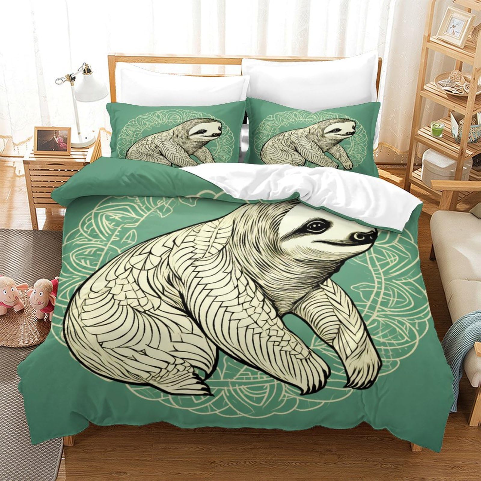 P1S9U7W5Y 3D Printed Lazy Sloth Duvet Cover Set 3pcs Microfiber Artistic Sloth Bedding Set Double