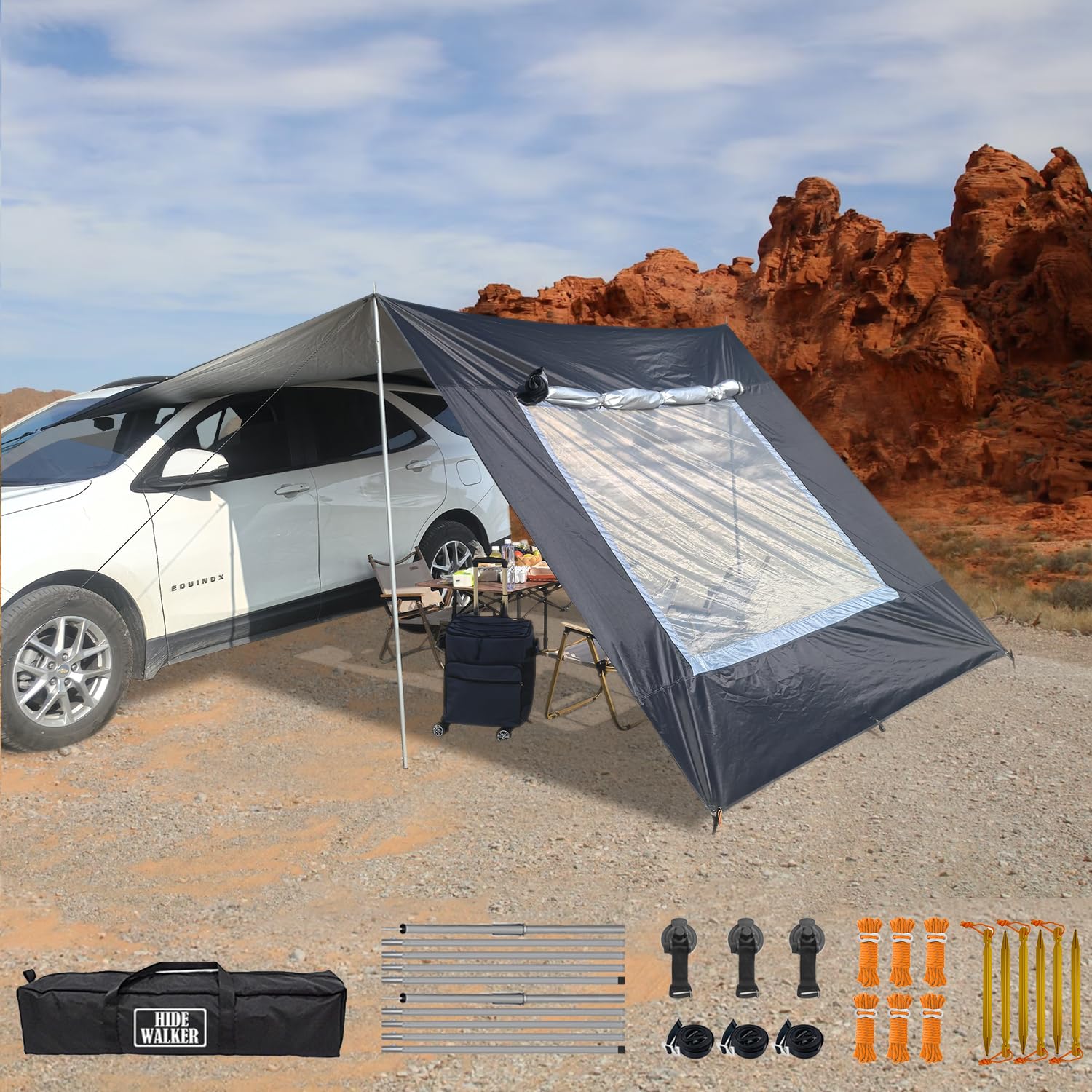 Tenda da Campeggio 3x5 per Van Caravan Portico Impermeabile e Antisole Abside Tende da Sole per Porta Posteriore Tarp da Campeggio con Palo (Nero, 3x5m)