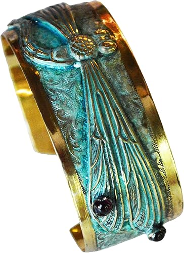 Miniatura 4 de Elaine Coyne Verdigris Patina - Brazalete decorativo de libélula - Amatista y granate