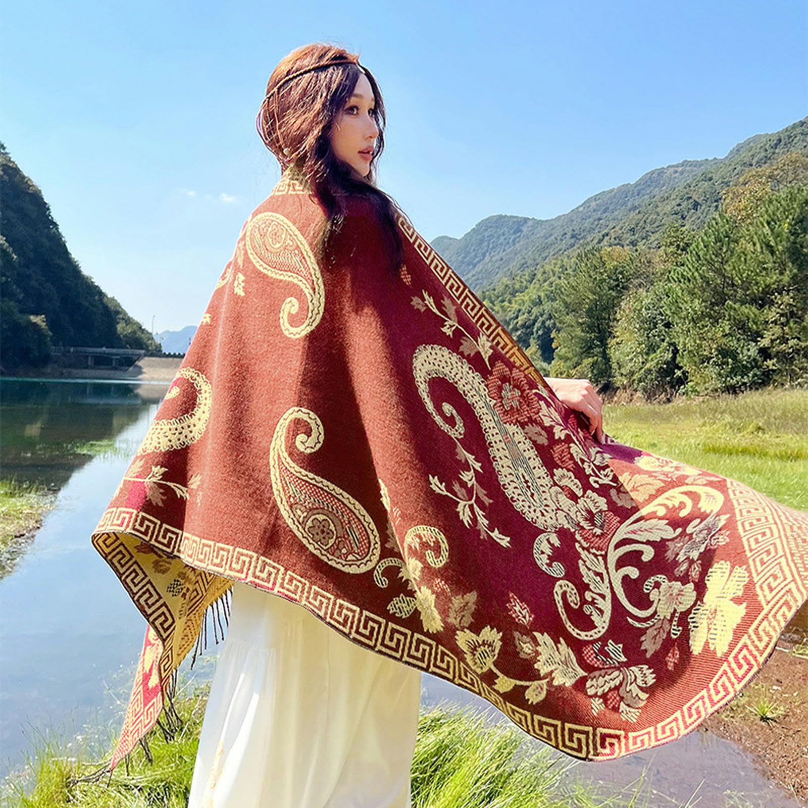 Sciarpa Donna Sciarpa da Donna Autunno E Inverno Mantello Esterno Caldo Spesso Viaggio Sciarpa Letteraria Nappa Sciarpa al Collo Regalo da Donna 65 * 200cm-blu
