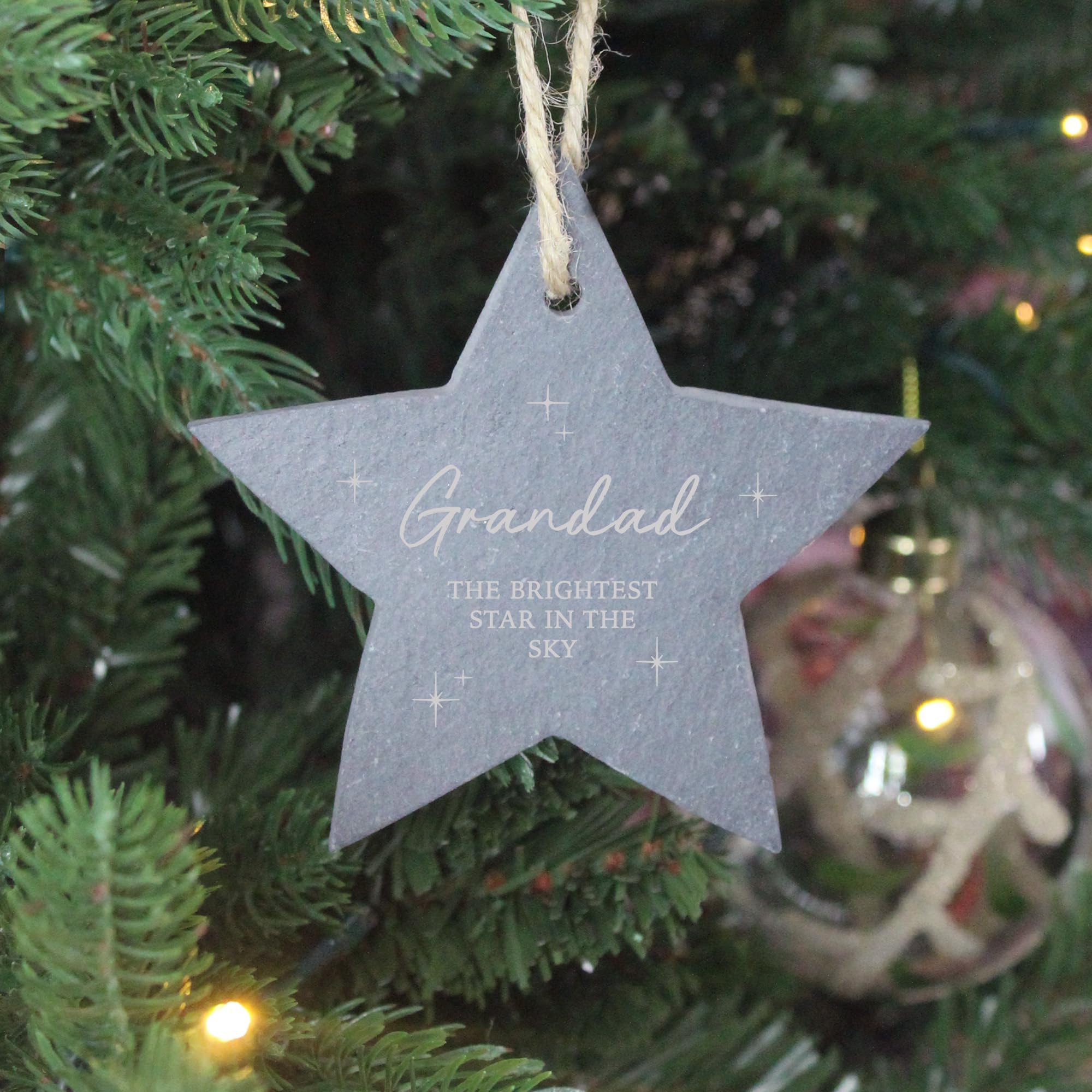 eBuyGB Personalised Slate Star Memorial Ornament, The Brightest Star In The Sky, Hanging Family Remembrance Christmas Decoration, In Loving Memory Bauble