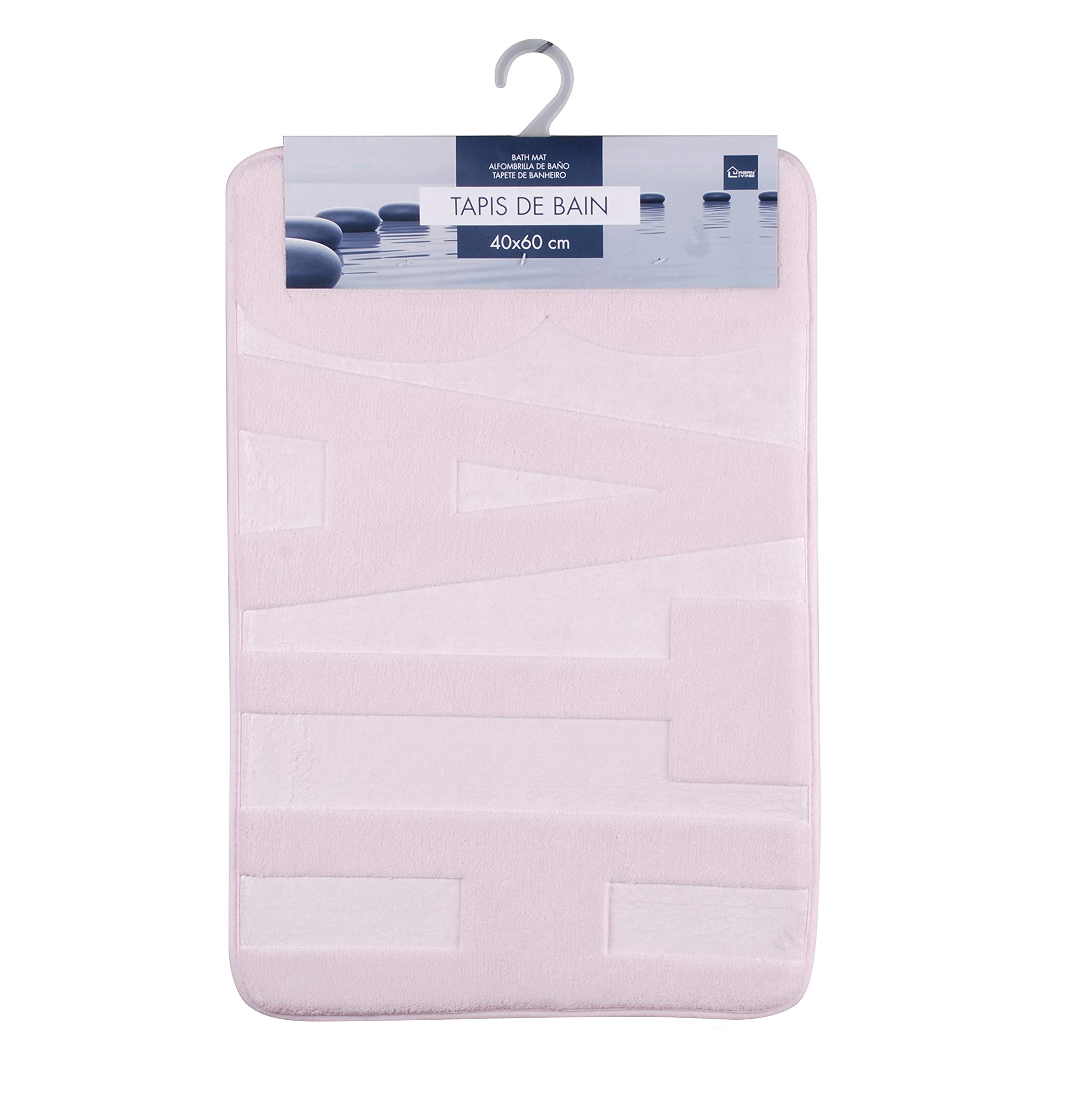 Urban Living Memory Foam Bath Mat 40 x 60cm Non-Slip Bathroom Shower Mat Soft Absorbent Washable Bath Rug Foot Mat, ‘Bath’ (Pink)