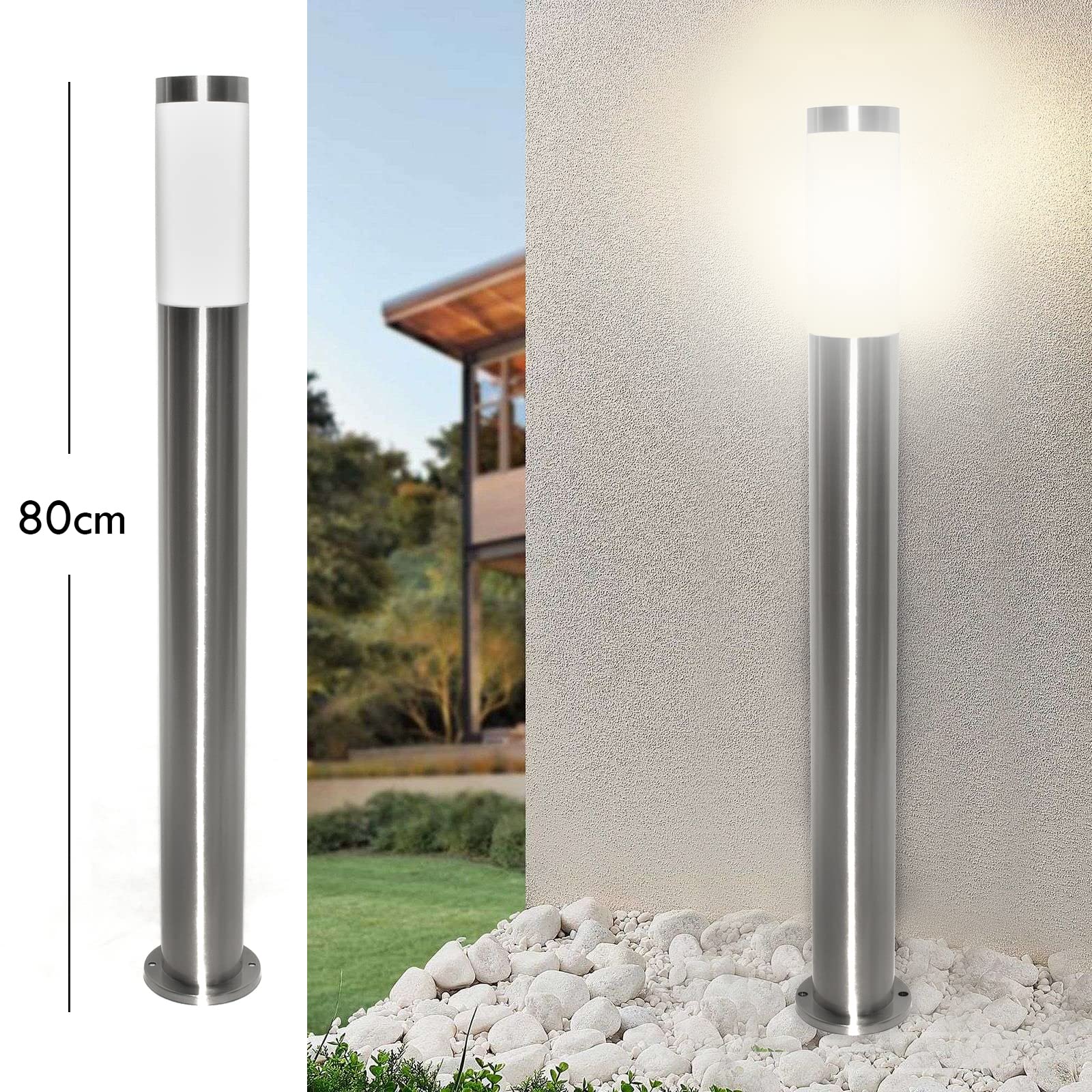 Planetitaly Tokyo - Farola LED con casquillo E27, de acero inoxidable, poste impermeable para exteriores, luz de jardín, camino o patio, 230 V, 80 cm (800 mm)