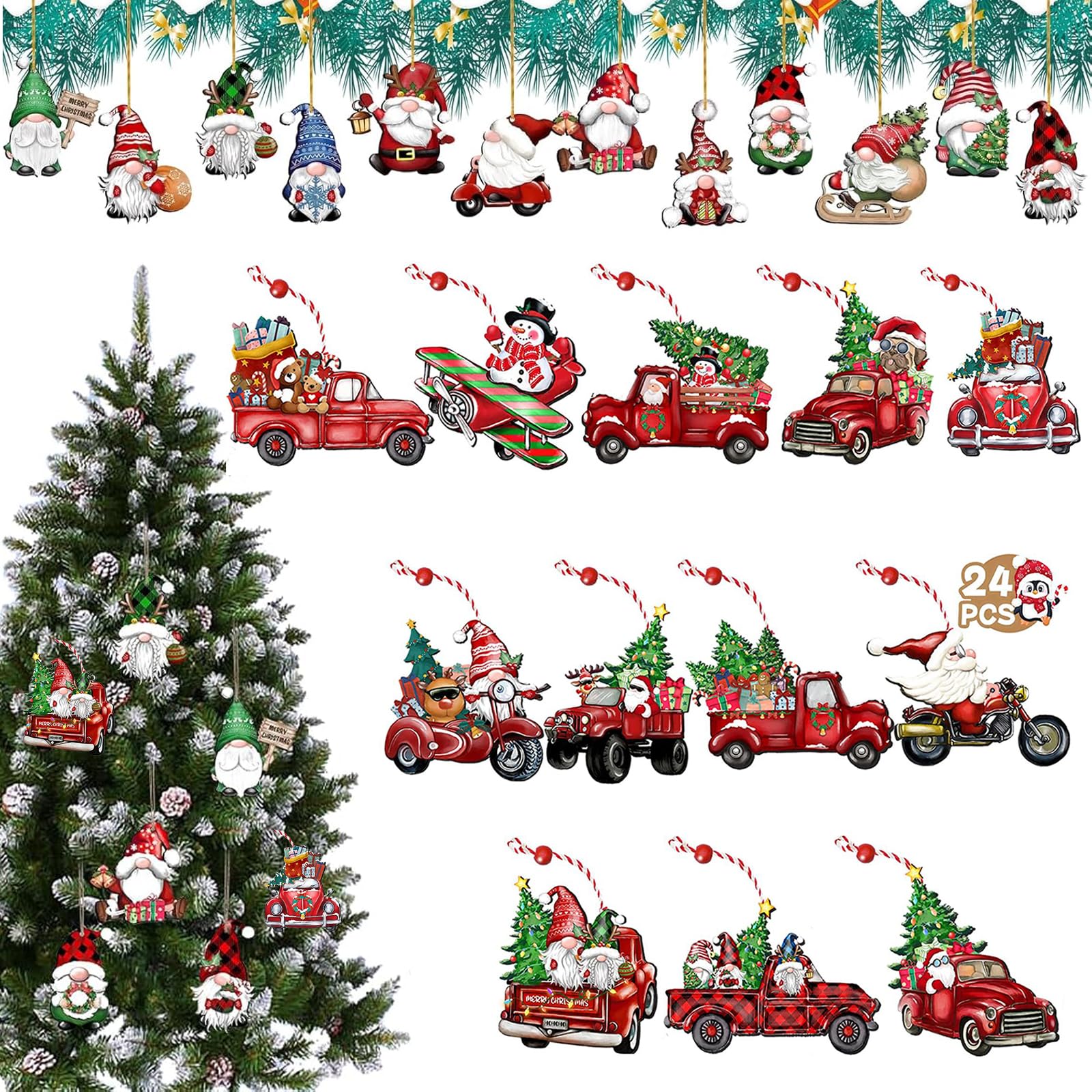 24 Piezas De Madera Colgante De Navidad Mini Adornos Navideños con Gnomos Mini Enanos De Navidad Duendes Navideños De Madera para Colgar para Decoración De Árboles De Navidad. Fiesta De Navidad