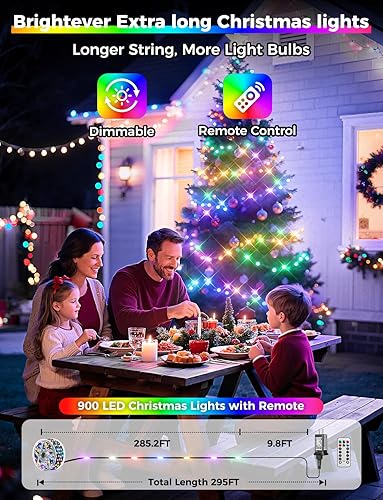 Miniatura 2 de Brightever 900 luces LED de Navidad para exteriores, 295 pies, impermeables, enchufables, con control remoto, 8 modos y 3 temporizadores, luz