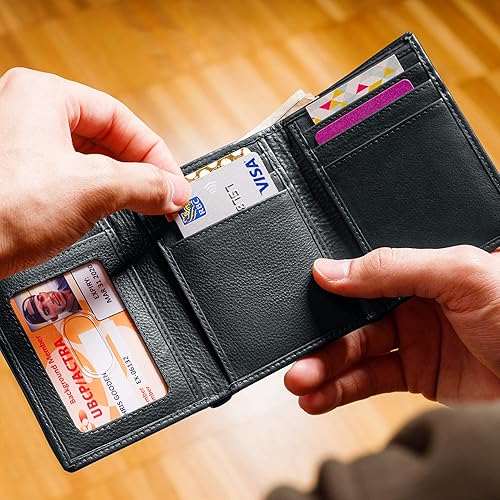 Miniatura 8 de Billetera triple de 8 compartimientos bloqueadora de RFID con espacio para identificación - Cuero auténtico - Billeteras bloqueadoras de RFID para