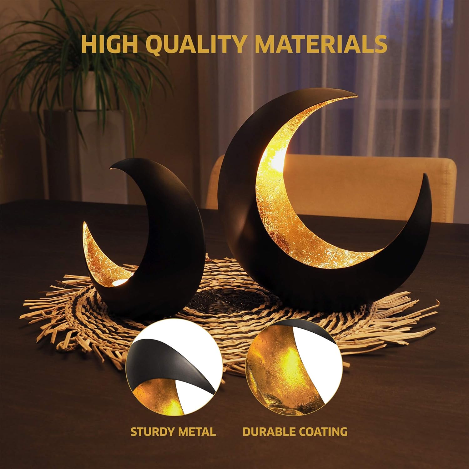 Gadgy Tea Light Candle Holders Set 2 Moon Shaped Black Candle Holders