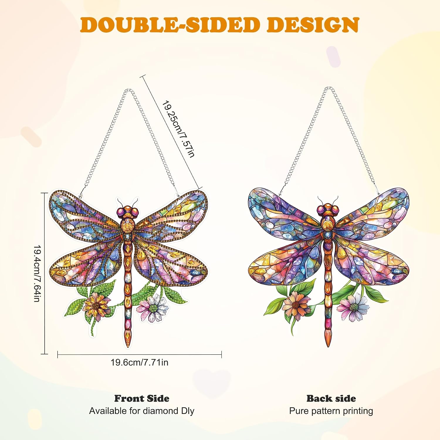 HEIBAGO Dragonfly Hanging Diamond Art Kits for Adults, Special Shaped Crystal Diamond Painting Ornament Kit, DIY Double-Sided Pattern Window Pendant Gem Art Kit for Home Wall Decor 8.3x8.3inch image 4