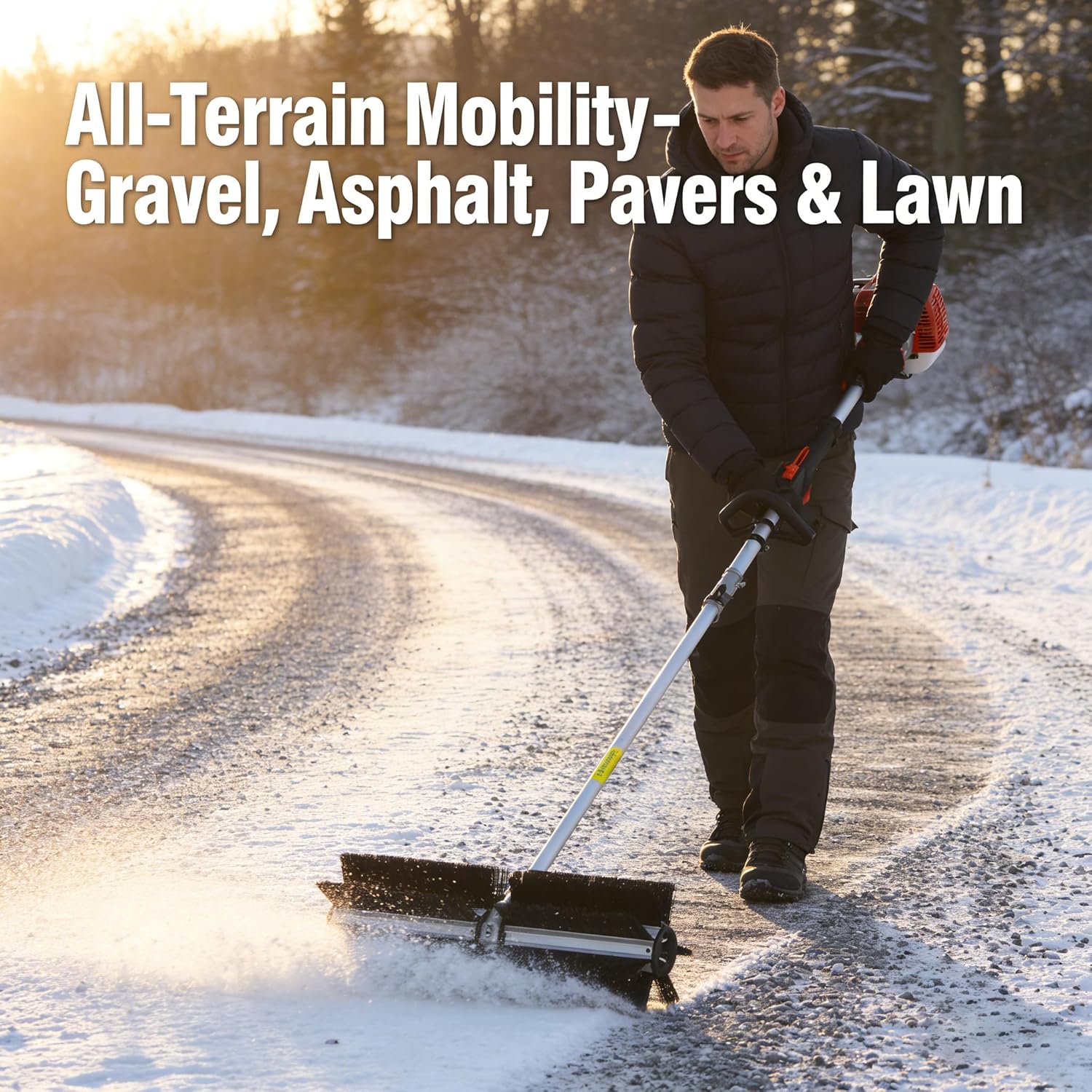 Gas Snow Sweeper Gasoline Powered – 52CC 2-Stroke Engine Walk-Behind Power Broom, 24" Clearing Height Paddle Sweeper for Driveway, Gravel, Lawn & Garden (EPA)