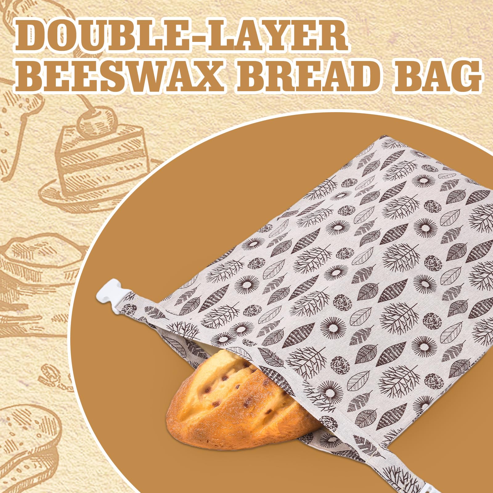 2 sacchetti di cera d'api per pane, 43 cm x 33 cm, in lino, riutilizzabili, in cotone con cera d'api e lino, per pane e prodotti da forno fatti in casa