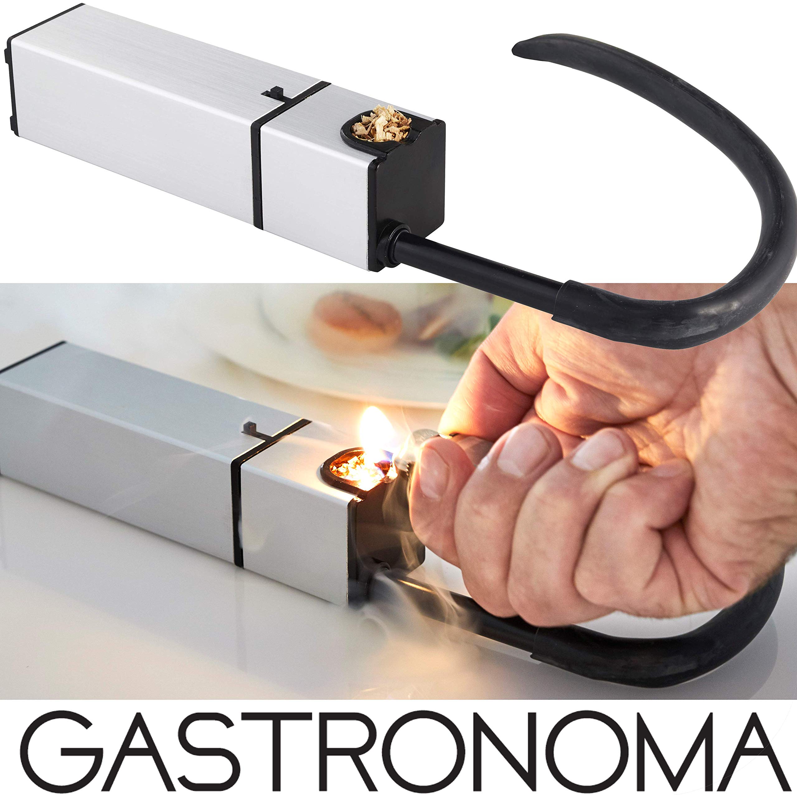 Gastronoma 16310205 Mini Food Smoker - Pistola de ahumar para alimentos – Smokin Gun – Dispositivo para ahumar – Diseño de acero inoxidable y funcionamiento con pilas – Gris