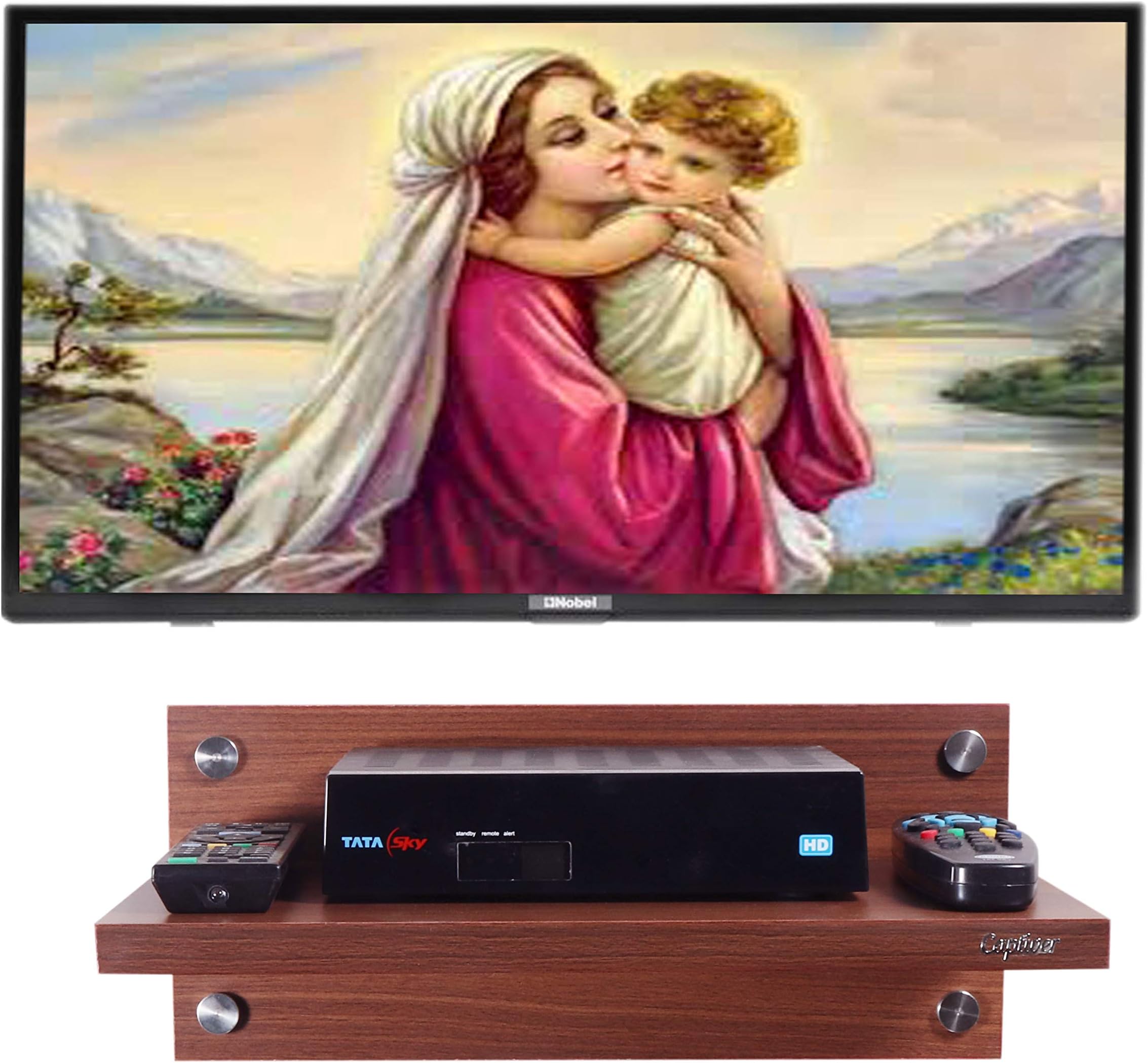 Engineered Wood Wall Mounted Set Top Box Holder|Wi fi Stand|Tv Entertainment Unit (Teak)