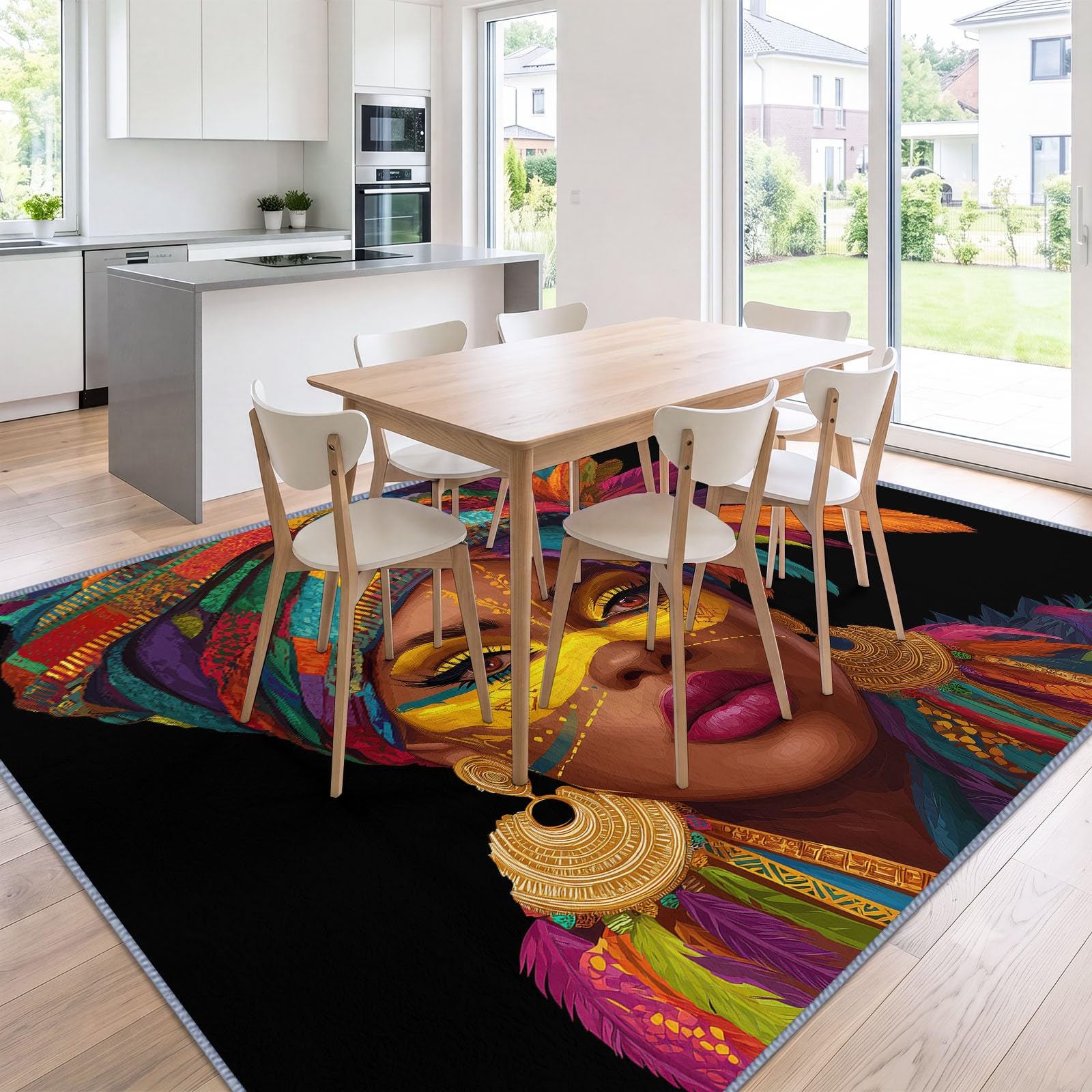 Générique Tapis Style Tribal, 160 x 230 cm, Tapis Antidérapant Portrait Femme Africaine, Doux et Facile d'entretien adaptés au Salon, à la Chambre, à la Cuisine et au Bureau
