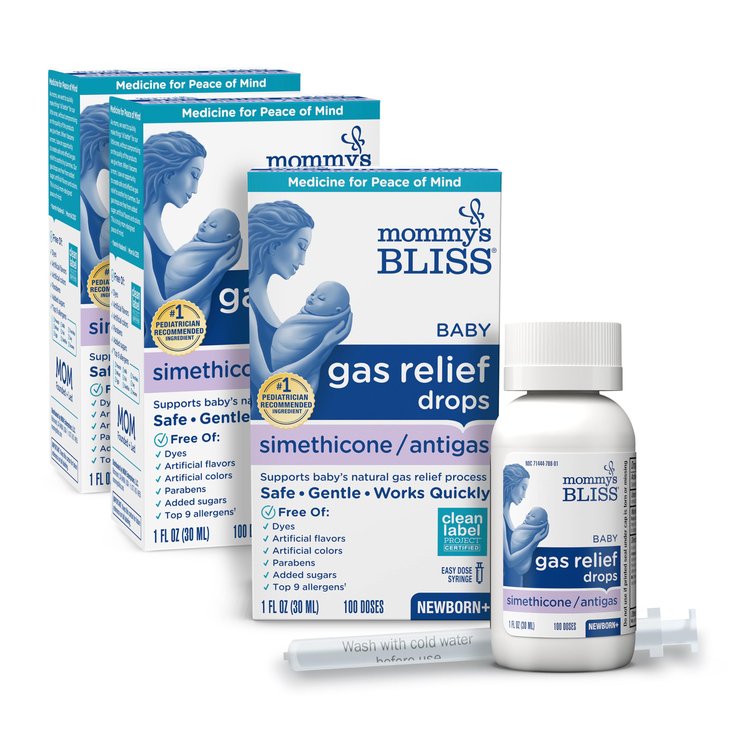 Mommy's Bliss Gas Relief Drops Bottle, Simethicone Drops for Infants, Relieves Stomach Discomfort, Safe & Gentle, Ginger Flavor, 1 Fl Oz (Pack of 3)