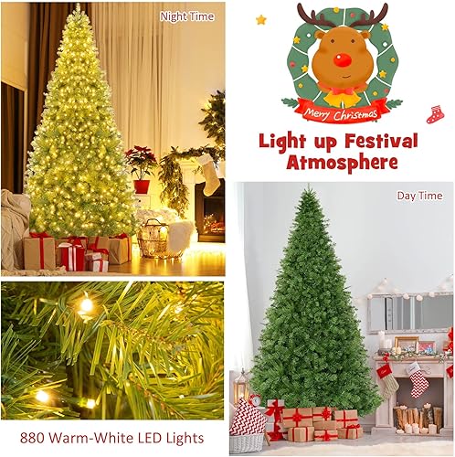 Miniatura 3 de GOFLAME Árbol de Navidad preiluminado de 8 pies árbol de Navidad artificial con 880 luces LED y 1498 puntas de rama árbol de Navidad con bisagras