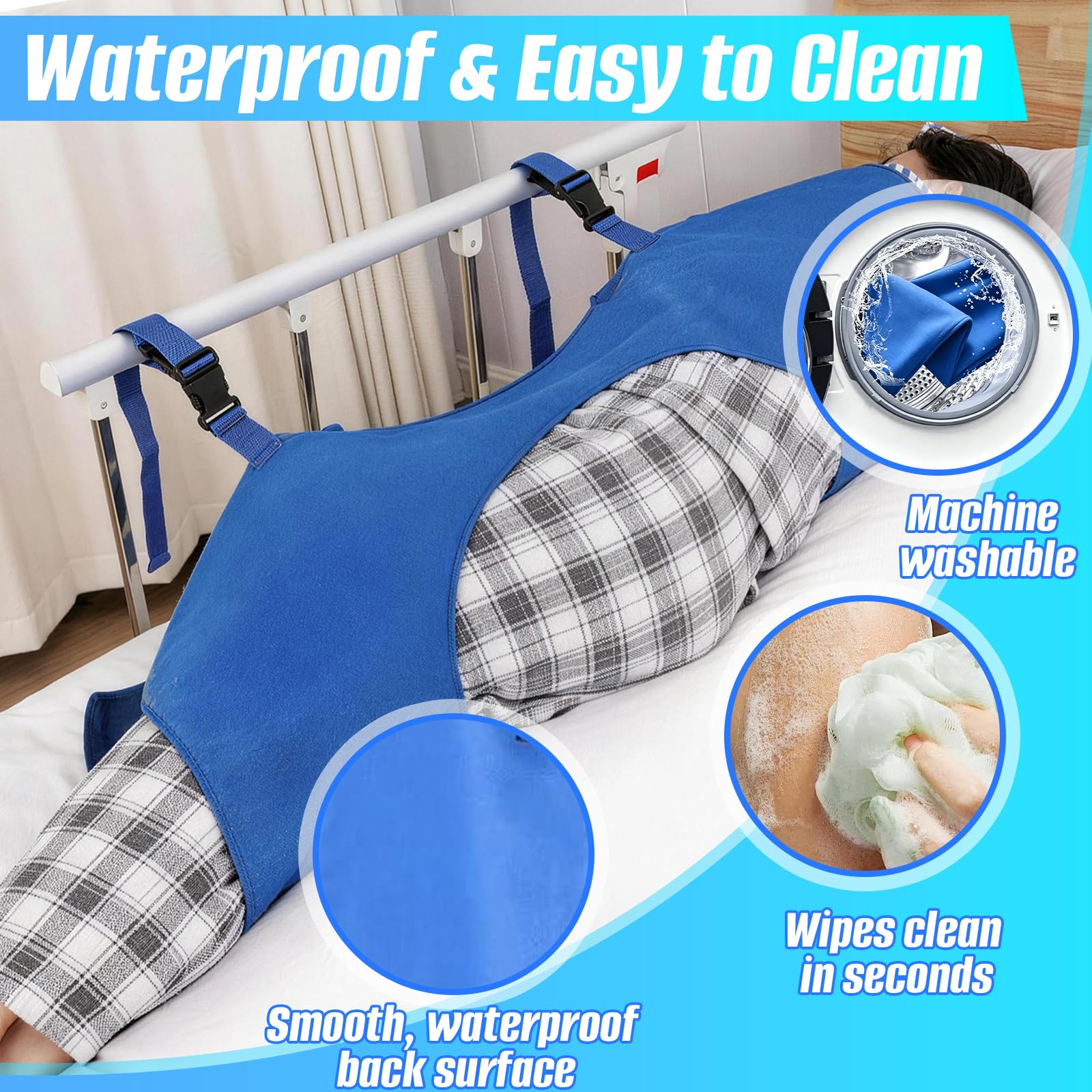 Drap de Glisse & de Transfert Amélioré, 110 x 80cm, Drap de Transfert pour Personnes Alitées, avec Ouverture en O pour Tourner, Soulever, Repositionner & Nettoyer les Seniors & Patients
