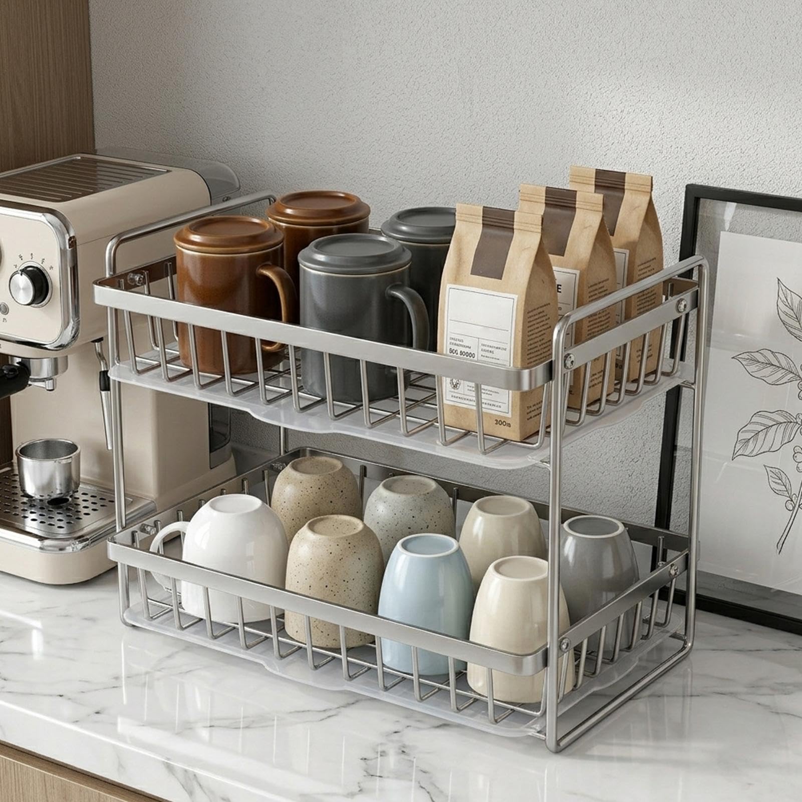 Küchen-Abtropfgestell Doppellagiger rostfreier Edelstahl-Organizer | Mit Abtropfschale Feuchtigkeitsschutz Arbeitsplatten-Abtropfgestell Für Geschirr, Teller, Wasserflasche, Schlafzimmer,