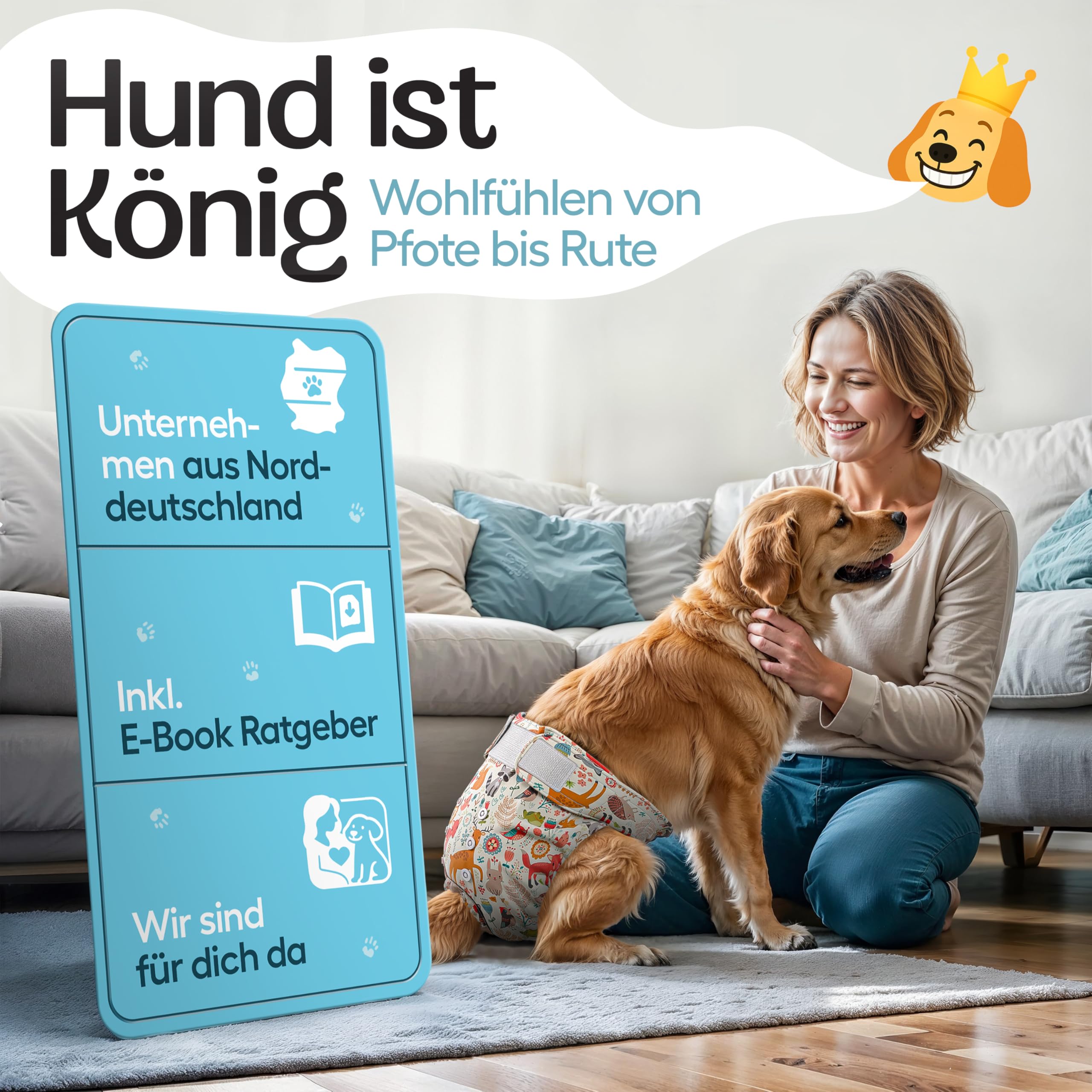 HUND IST KÖNIG Hundewindeln für Hündinnen (3 Stück) - Hochabsorbierende Läufigkeitshose für Hündinnen mit 3-Fach Justierung - Umweltfreundliche Hunde Windeln, Hundehöschen Läufigkeit & Inkontinenz