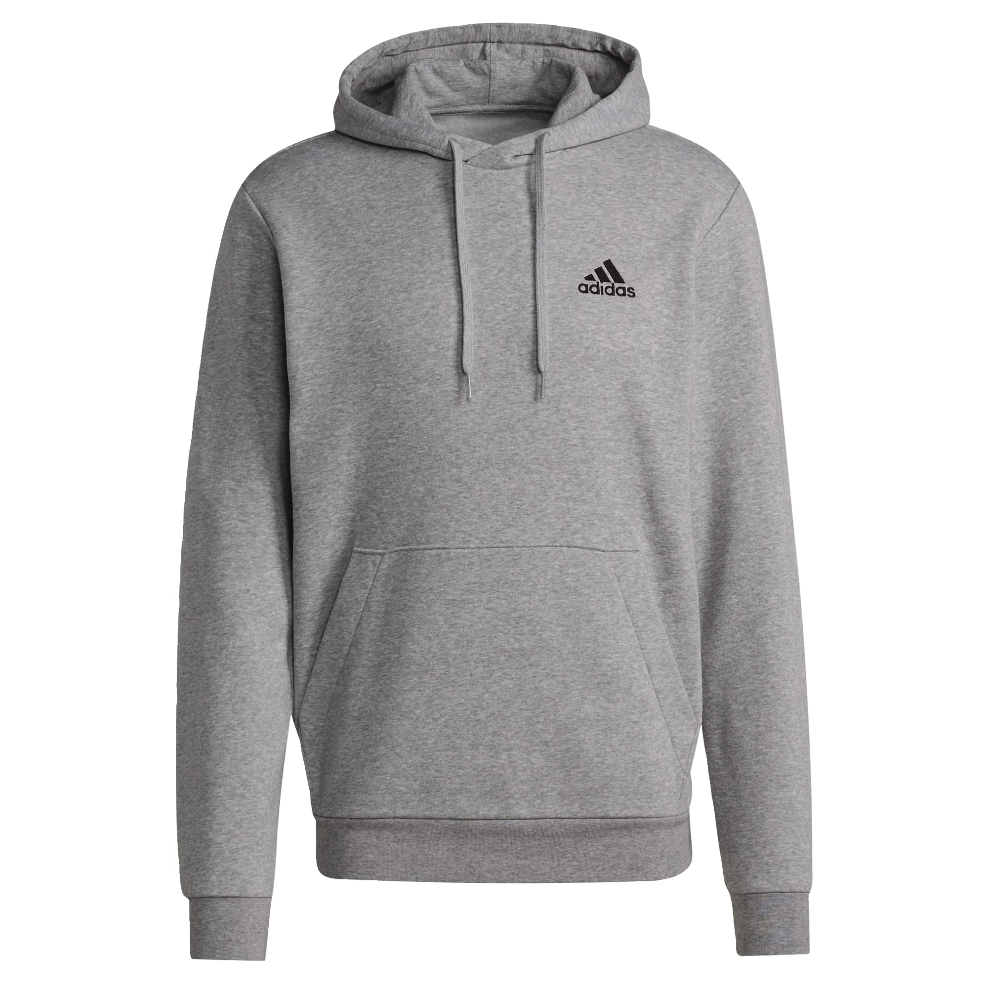 adidas Essentials Fleece Hoodie Felpa con cappuccio, Medium Grey Heather/Black, M Uomo