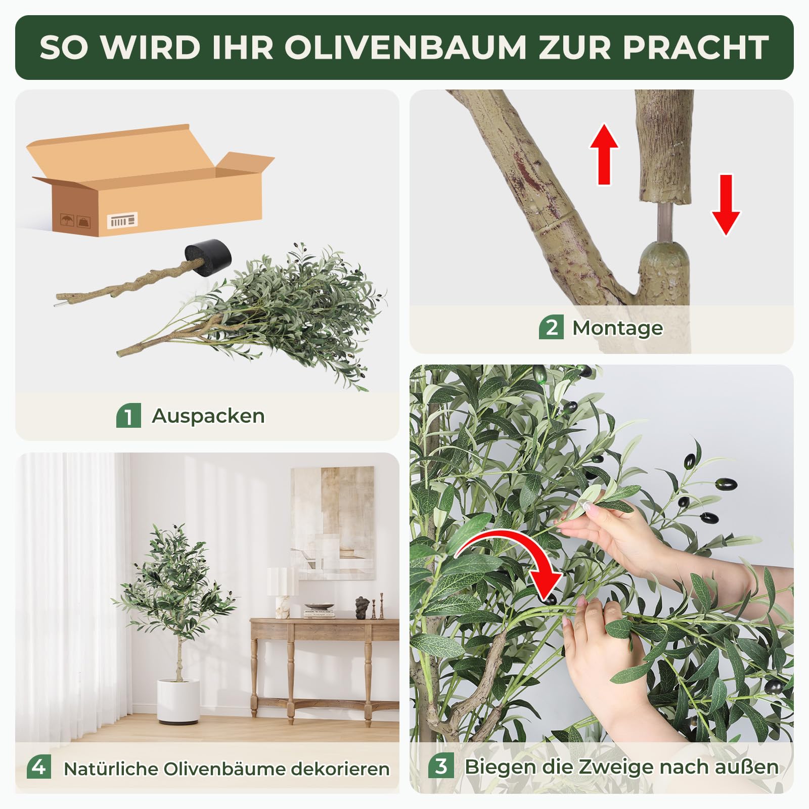 Dripex Árbol de olivo artificial de 120 cm, plantas artificiales grandes de olivo en maceta, decoración para casa, salón, dormitorio, oficina, jardín
