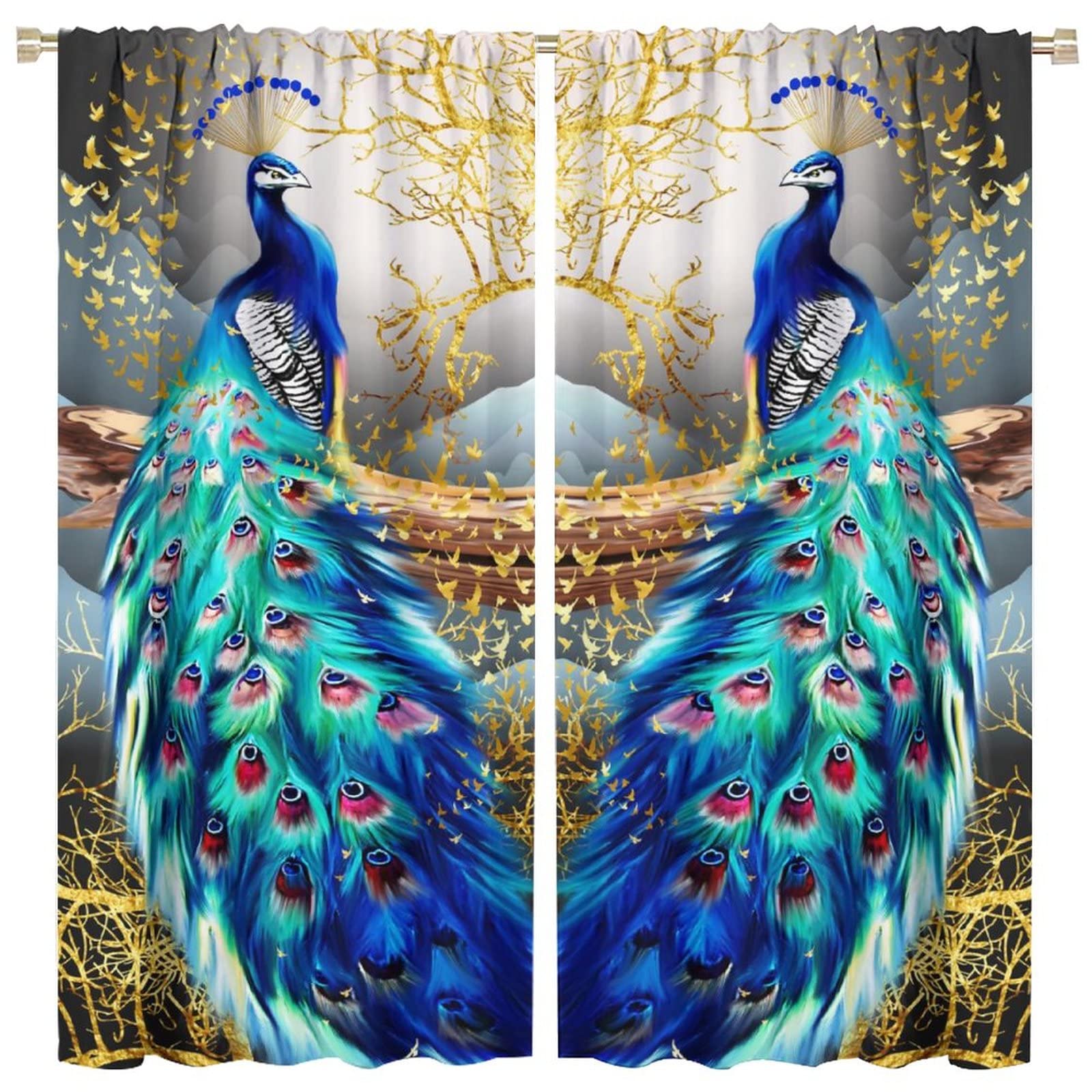 3D Tree Peacocks 1076 Curtains Drapes