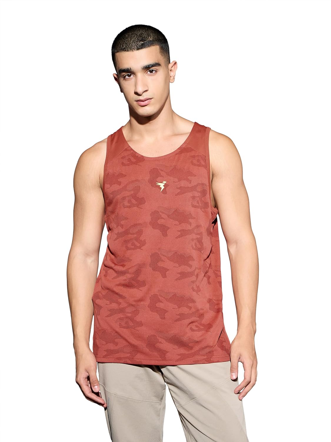 TECHNOSPORT Men’s Slim Fit Jacquard Innerwear Vest with Ventmesh for Running, Gym & Sports