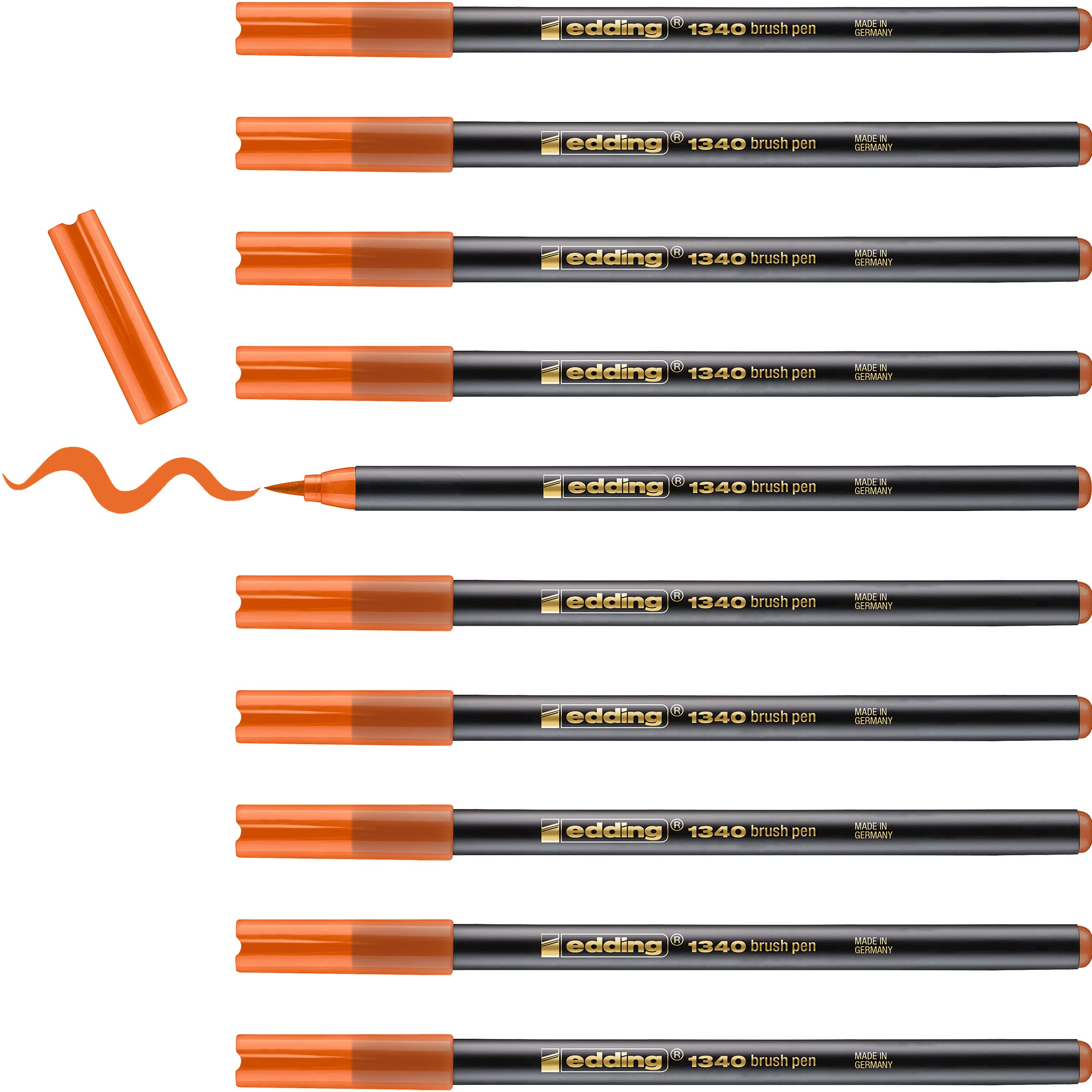 edding 1340 brush pen - orange - box of 10 - flexible brush tip - felt-tip pen for painting, writing and drawing - bullet journals, hand lettering, mandalas, calligraphy โ image 1