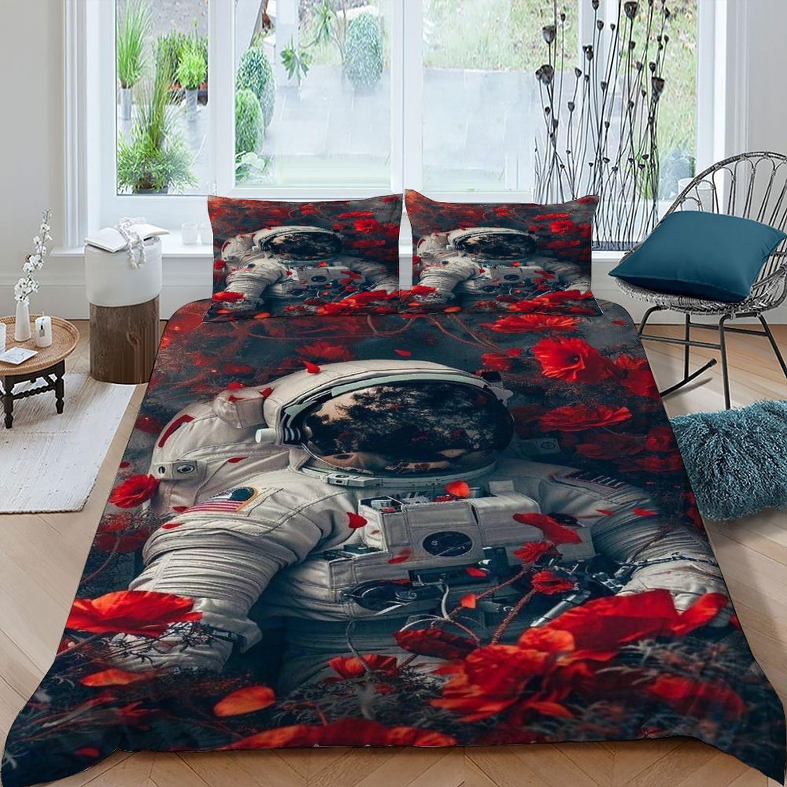 Housse de couette space theme avec taies king size imprimé astronaute
