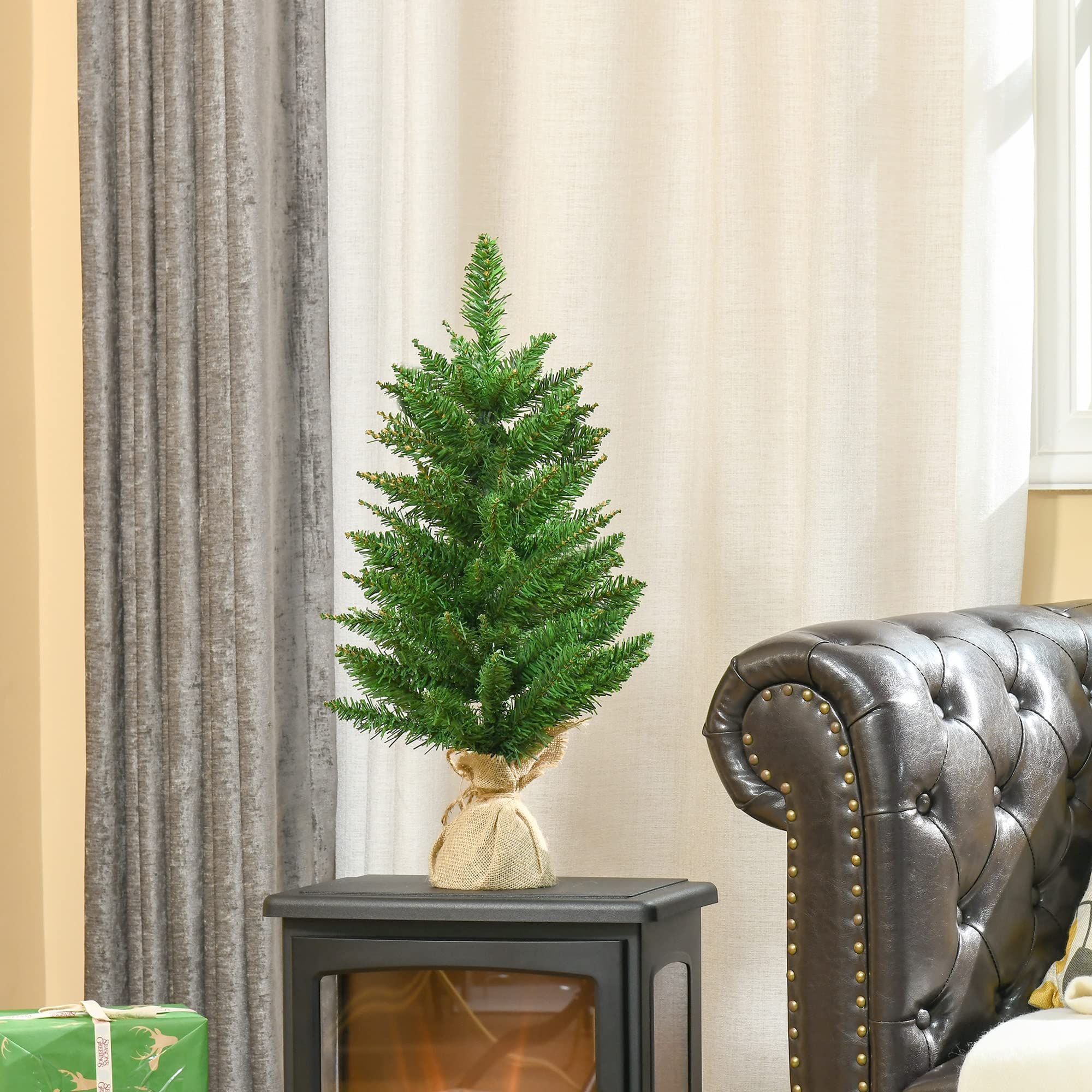 HOMCOM 3-delige set besneeuwde kunstkerstbomen, 90/120/150 cm, vlamvertragend, groen/wit | Netherlands